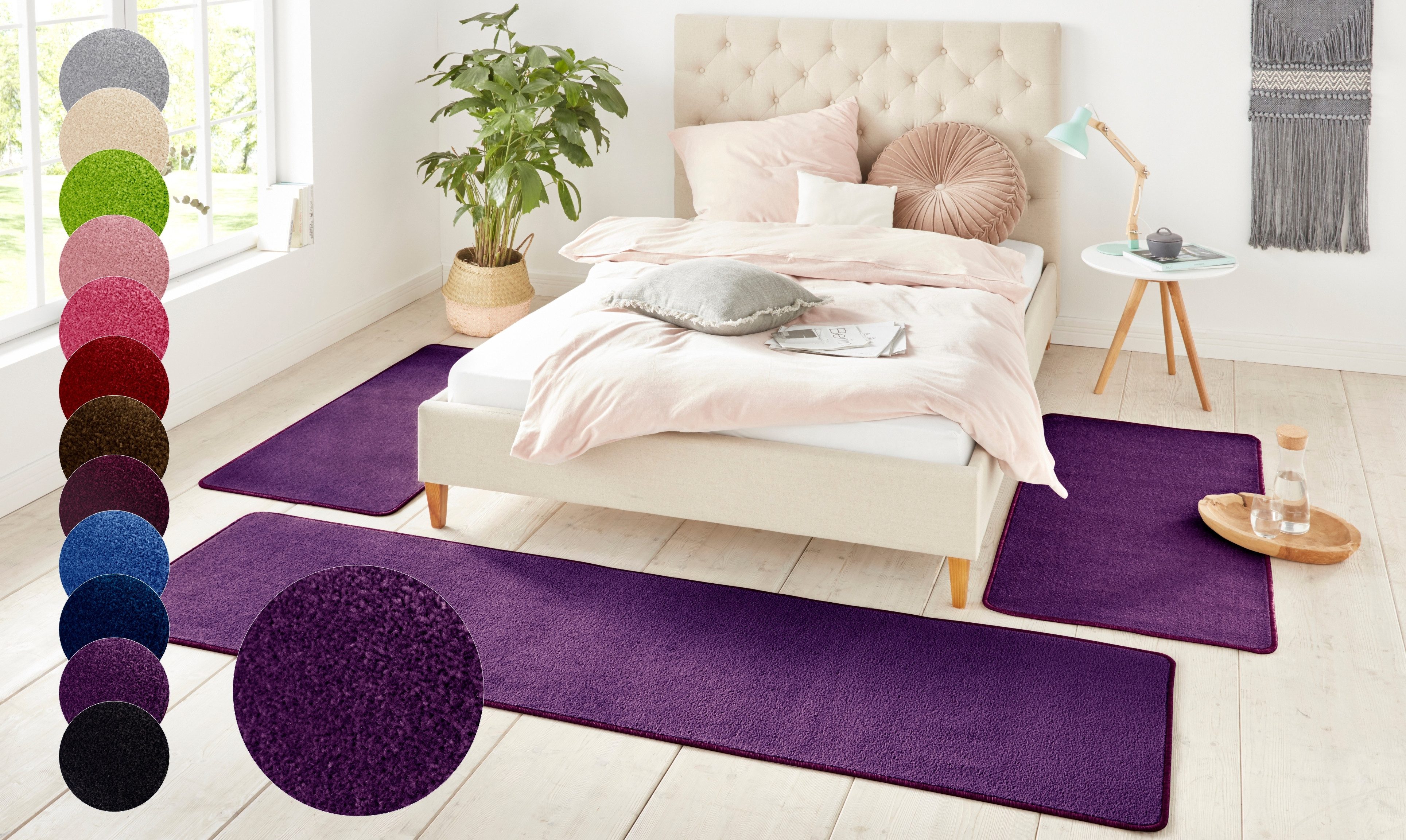 HANSE Home Set slaapkamerkleedjes Shashi Korte pool, unikleur, vloerkleed, bedloper, slaapkamerkleed, loper bedvloerkleden maat 46 paars
