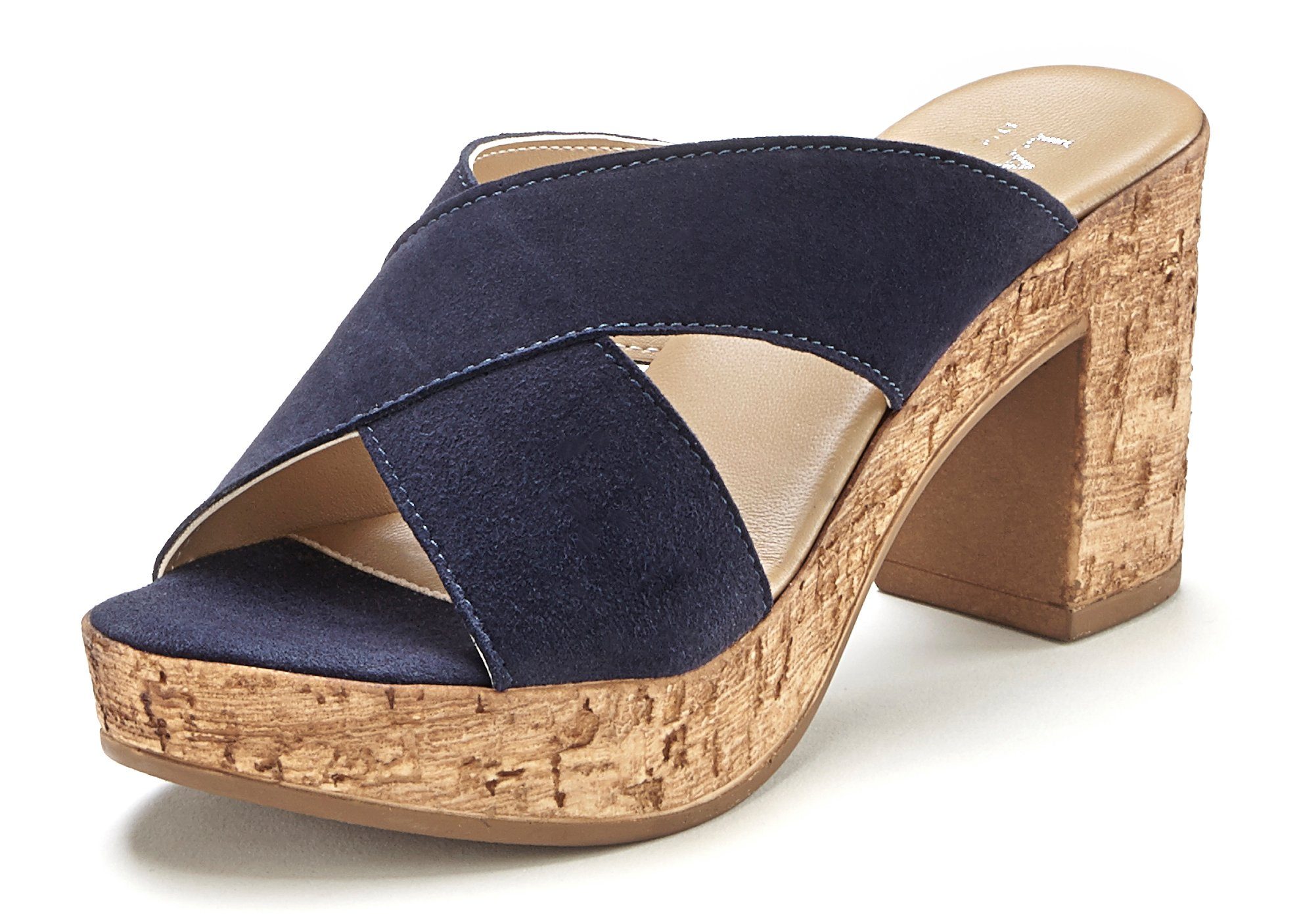 Lascana Slippers Mule, sandaal, open schoen van leer met blokhak