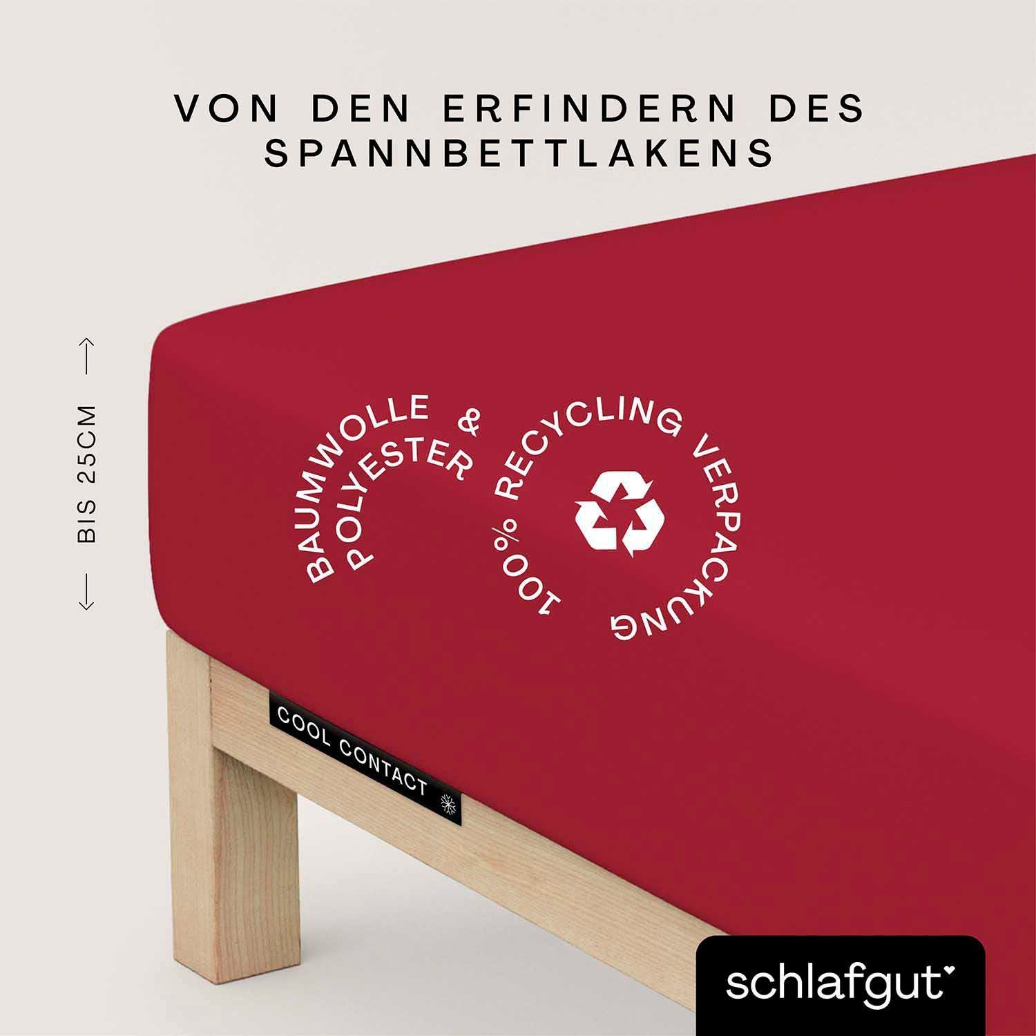 Schlafgut Hoeslaken Cool Contact 100% gekamd microvezel (1 stuk) hoeslakens maat 90-100 cm x 190-200 cm rood