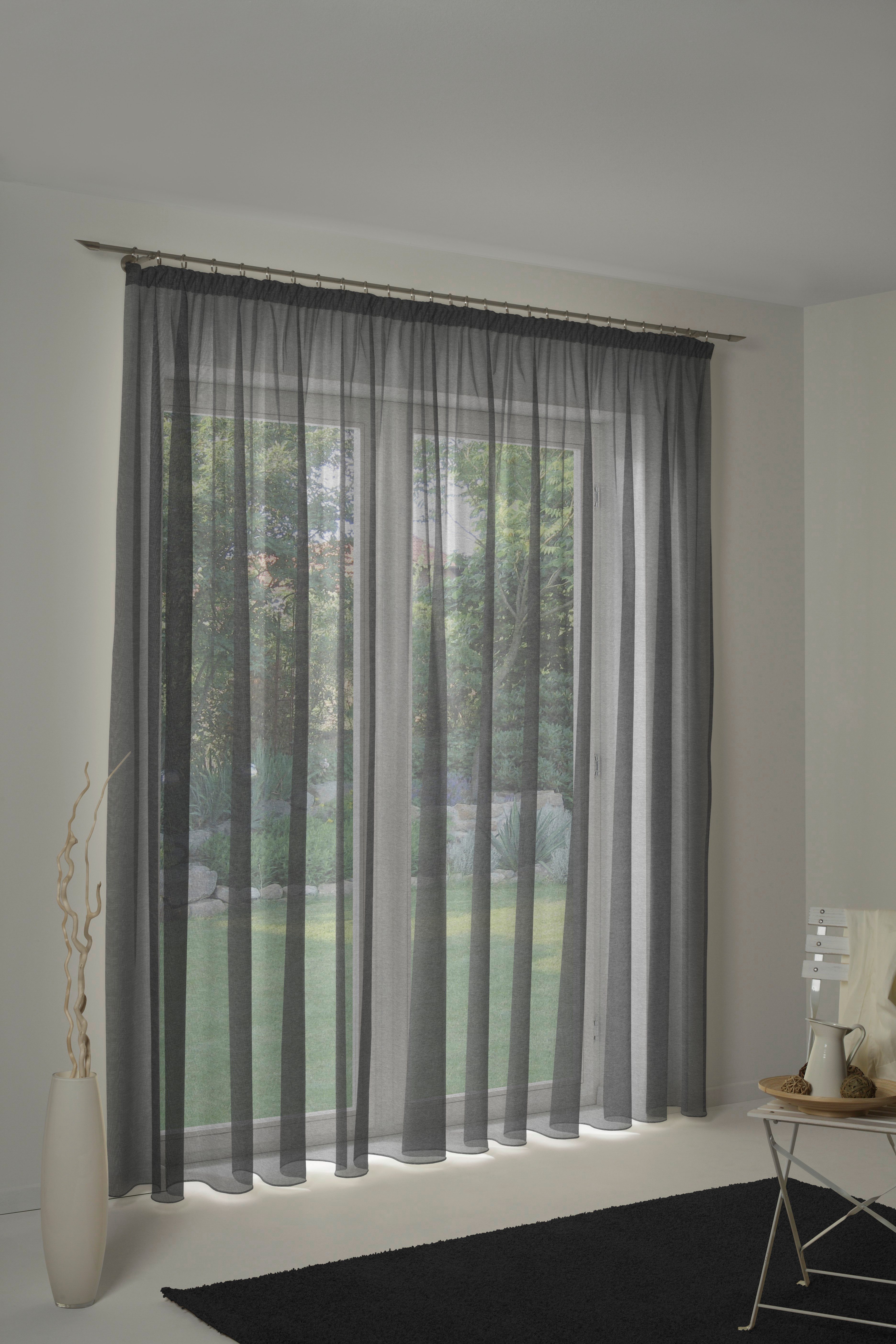 Wirth Gordijn Lorca (1 stuk) kant & klaar gordijnen maat hxb: 150x132 cm zwart