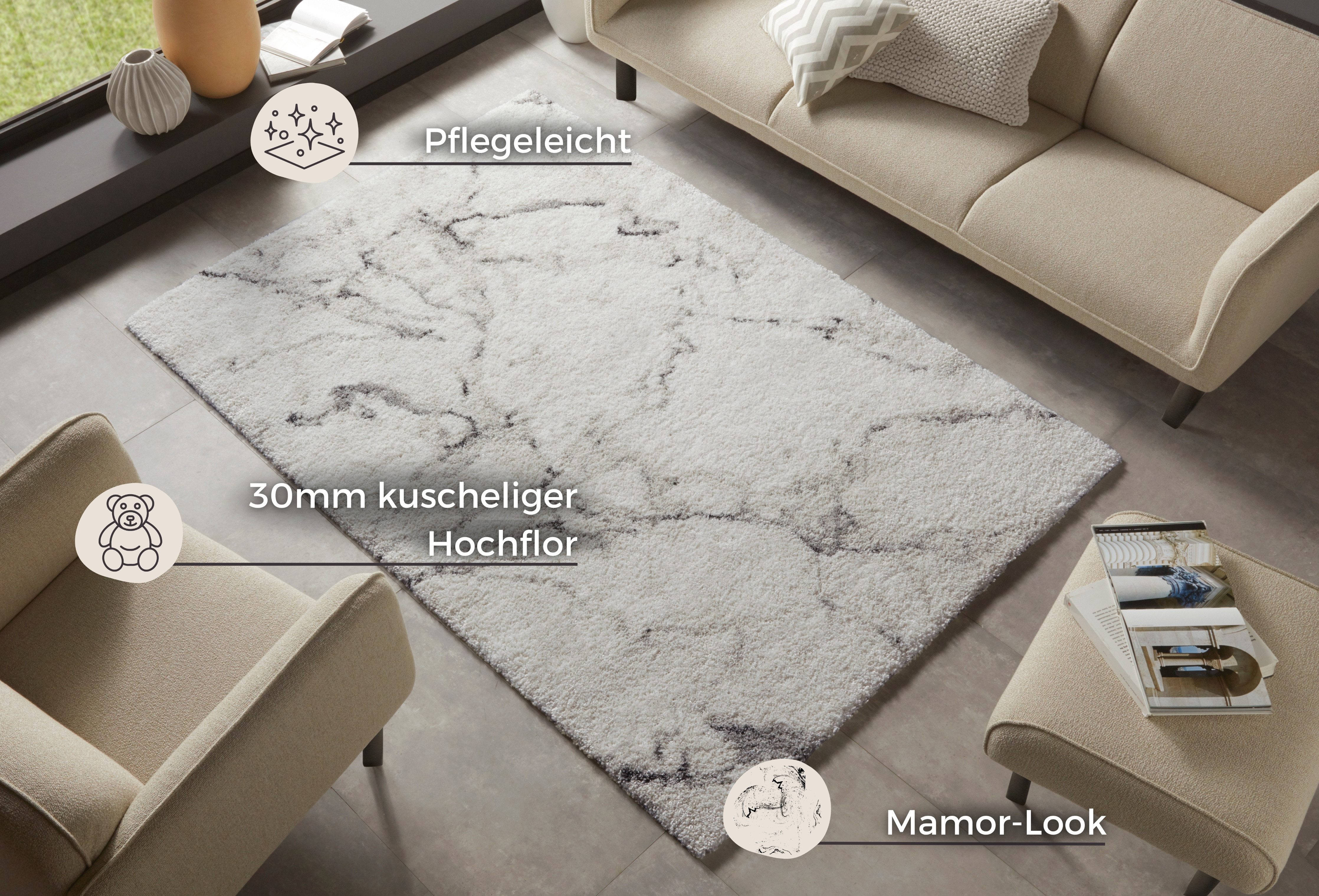 HANSE Home Hoogpolig vloerkleed MAYRIN Hoge pool, vloerkleed, shaggy, flokati, zacht, marmer-look, woonkamer