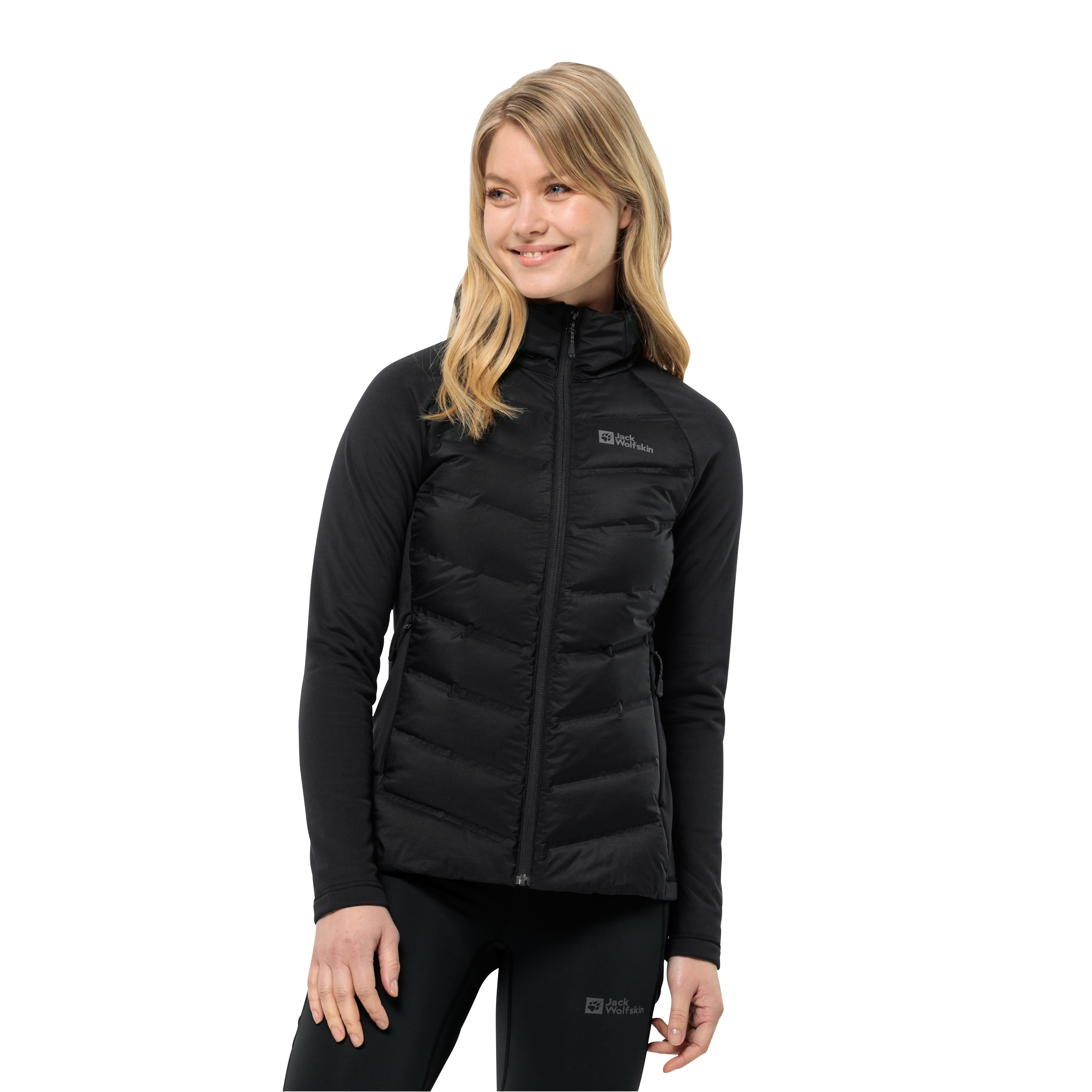 Jack Wolfskin Fleecejack TASMAN DOWN HYBRID W verwarmende hybride capuchonjack voor elk pad dames fleece vesten maat XS zwart