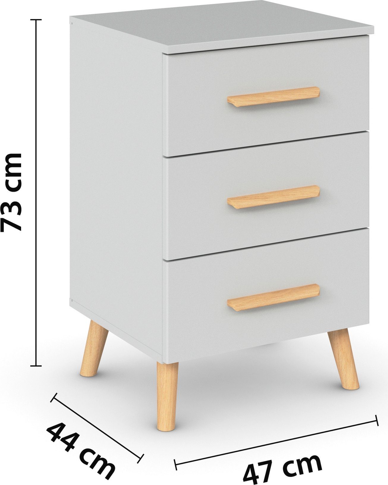 rauch Nachtkastje Skandi by Aditio met massief houten grepen, 3 laden met soft-closefunctie