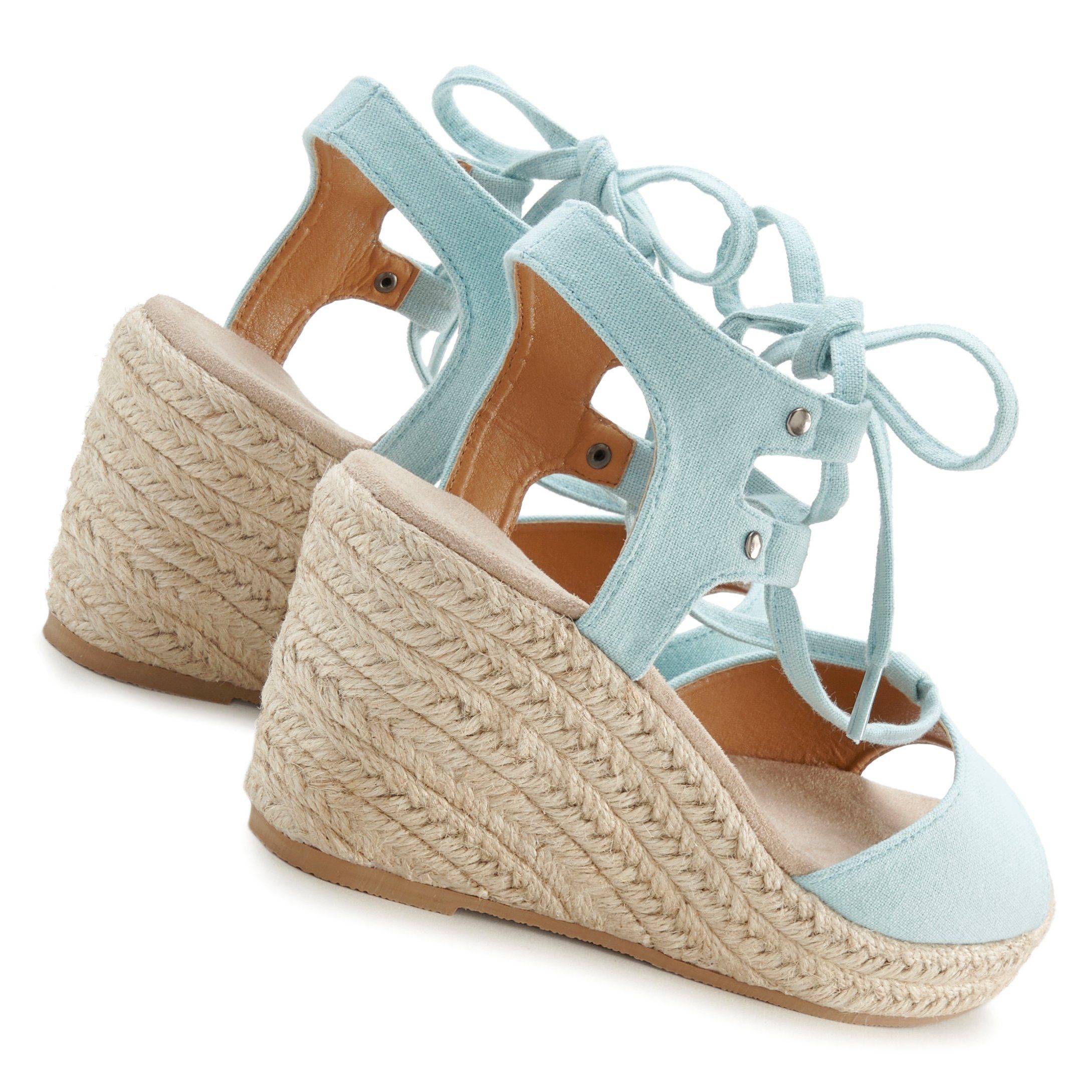 Lascana Sleehaksandaaltjes Sandalette, sandaal met sleehak, bamboe-look & veters VEGAN