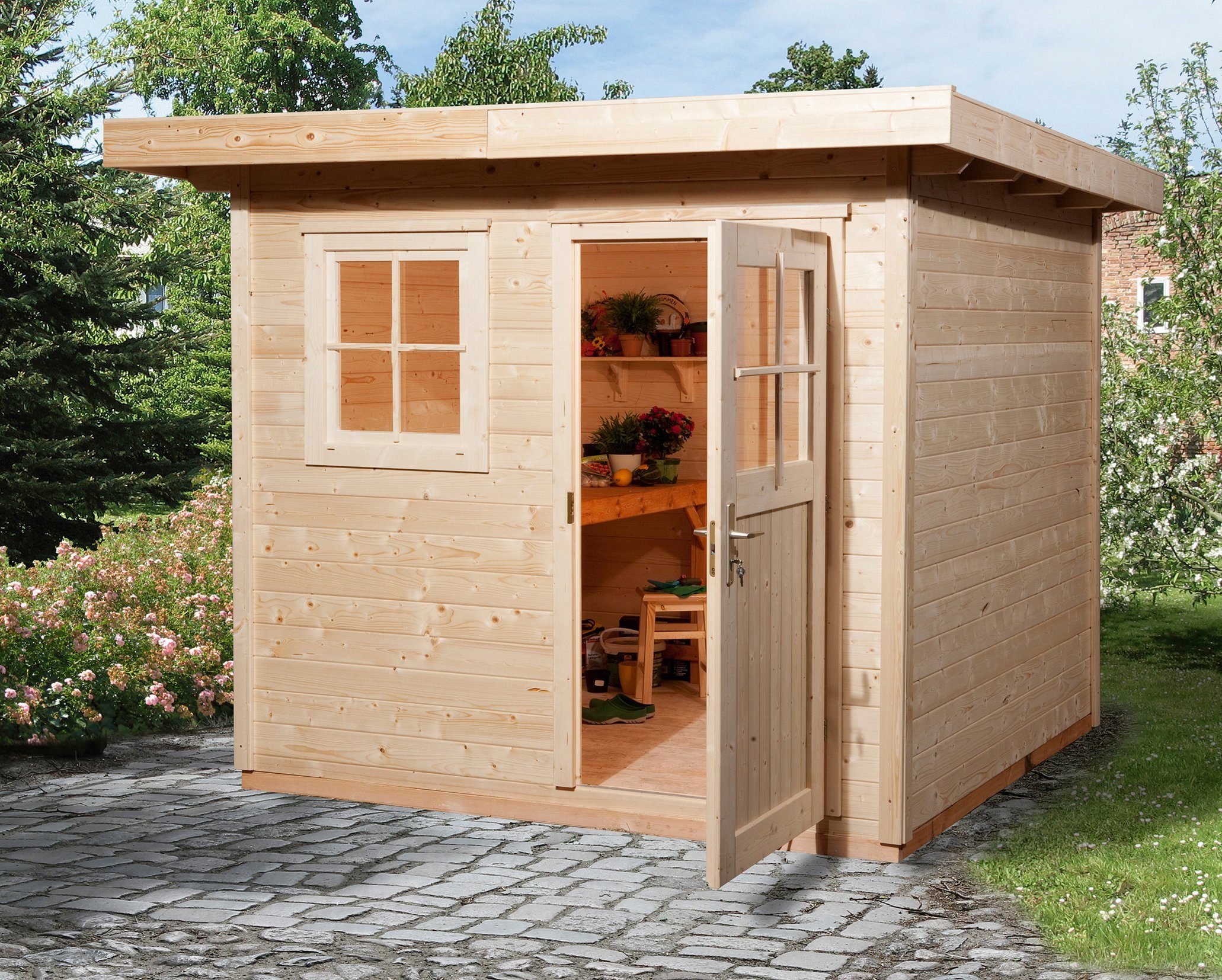 weka Tuinhuisje 170 Maat 2 houten tuinhuisjes beige