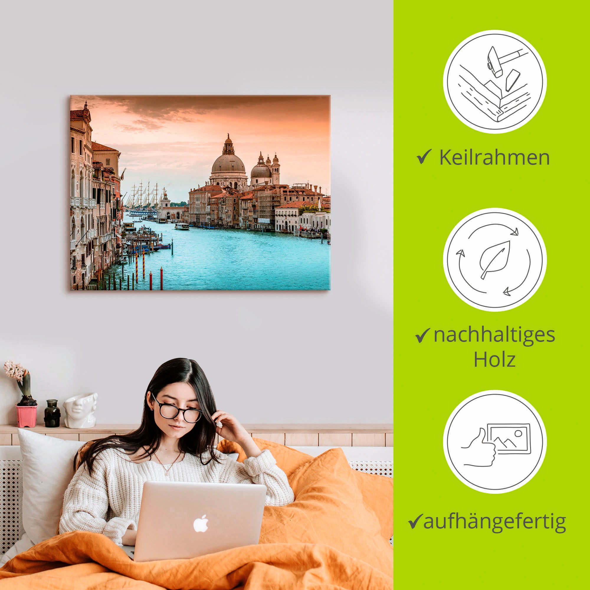 Artland Artprint Venetië Canal Grande I als artprint van aluminium, artprint voor buiten, artprint op linnen, poster, muursticker