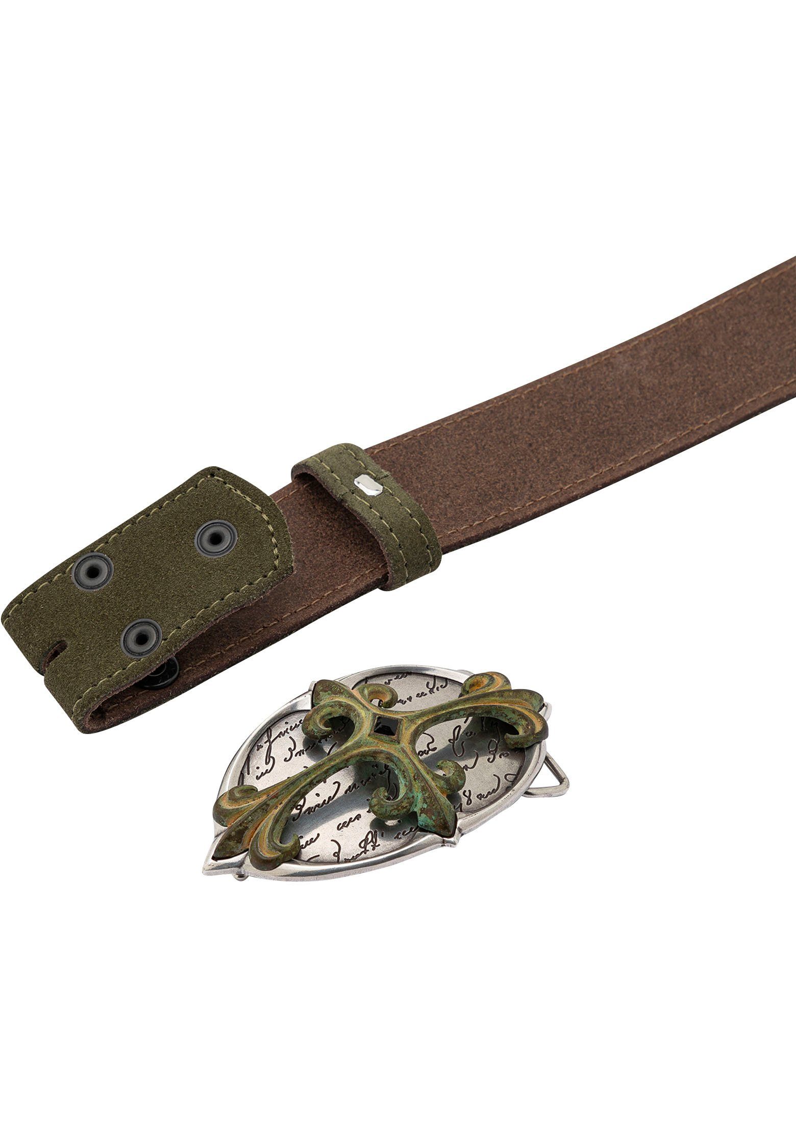 RETTUNGSRING by showroom 019° Leren riem met verwisselbare sluiting "ovaal kruis met steen"