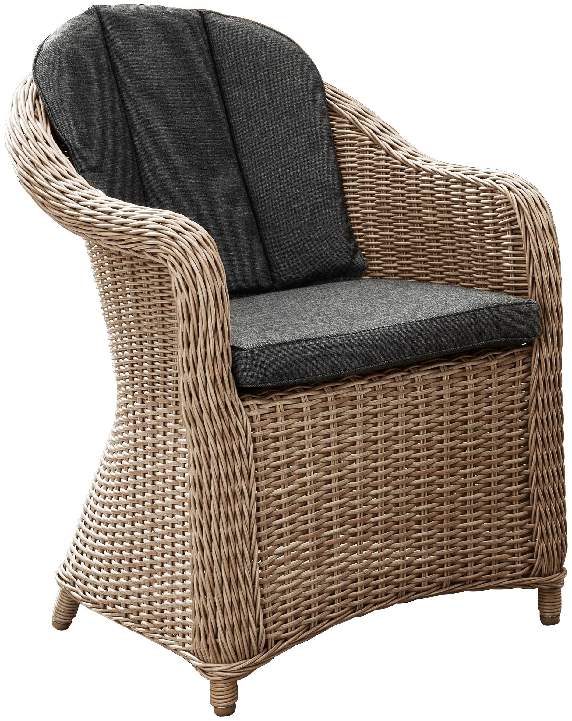Destiny Balkonset MALAGA MERANO Polyrotan, 2 fauteuils + bijzettafel 46x47x50 cm, incl. kussens (set, 7-delig)