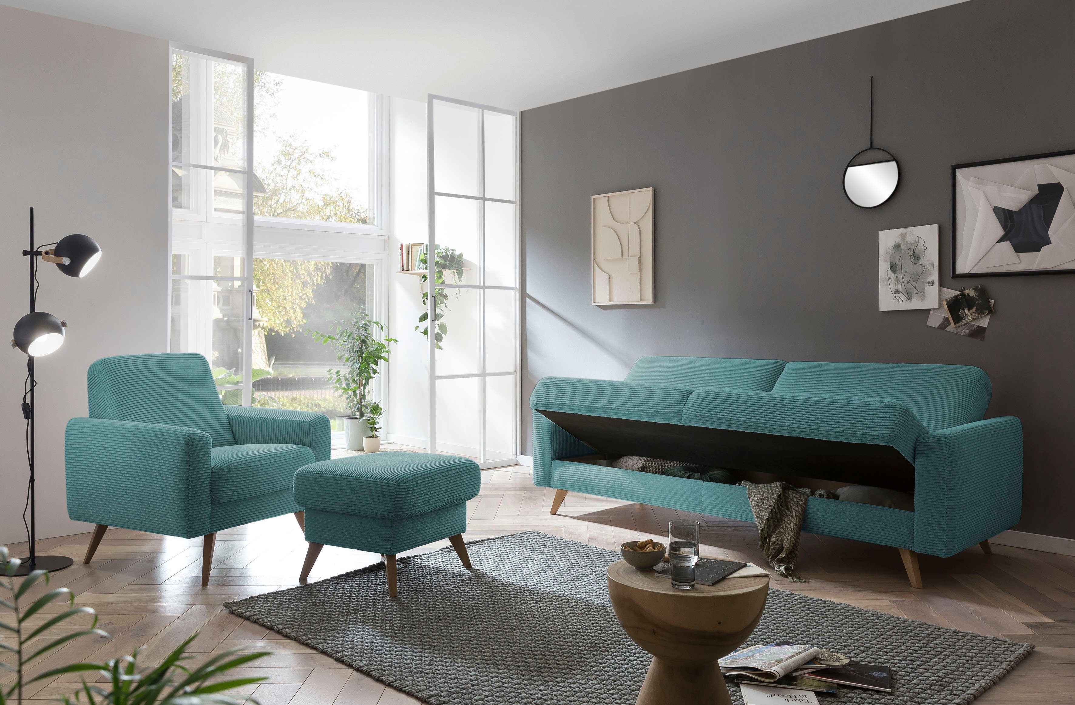 exxpo - sofa fashion 3-zitsbank Samso, elegant en comfortabel, actuele cord bekleding, kantelbank