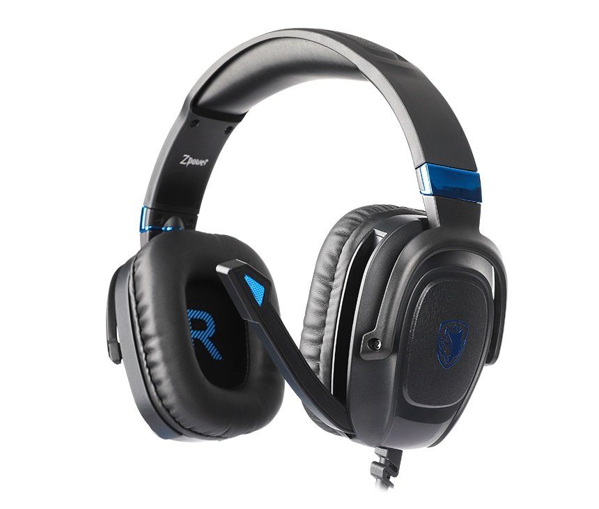 Sades Gaming-headset Zpower SA-732 gaming headset, zwart/blauw, USB, bedraad Stereo, over-ear, PC, PST, Xbox, Nintendo Switch, VR, Telefoon