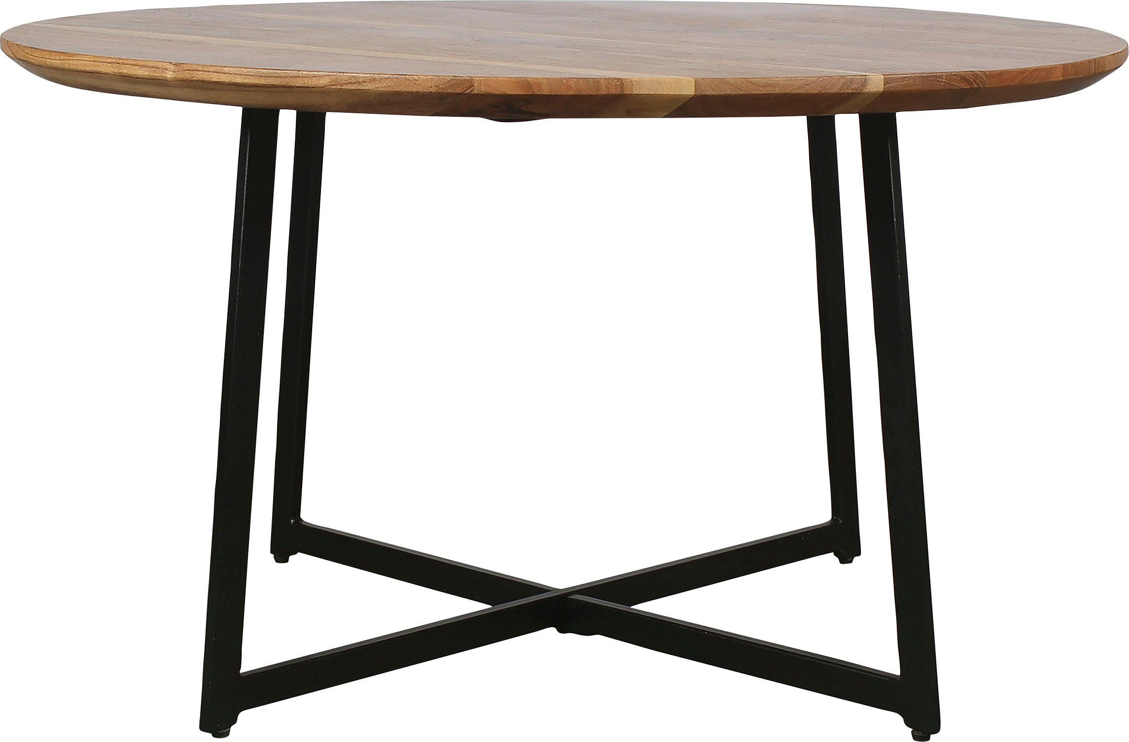 byLIVING Salontafel Alina met massief acaciahout - plaat en zwarte metalen frame, rond 80 cm.