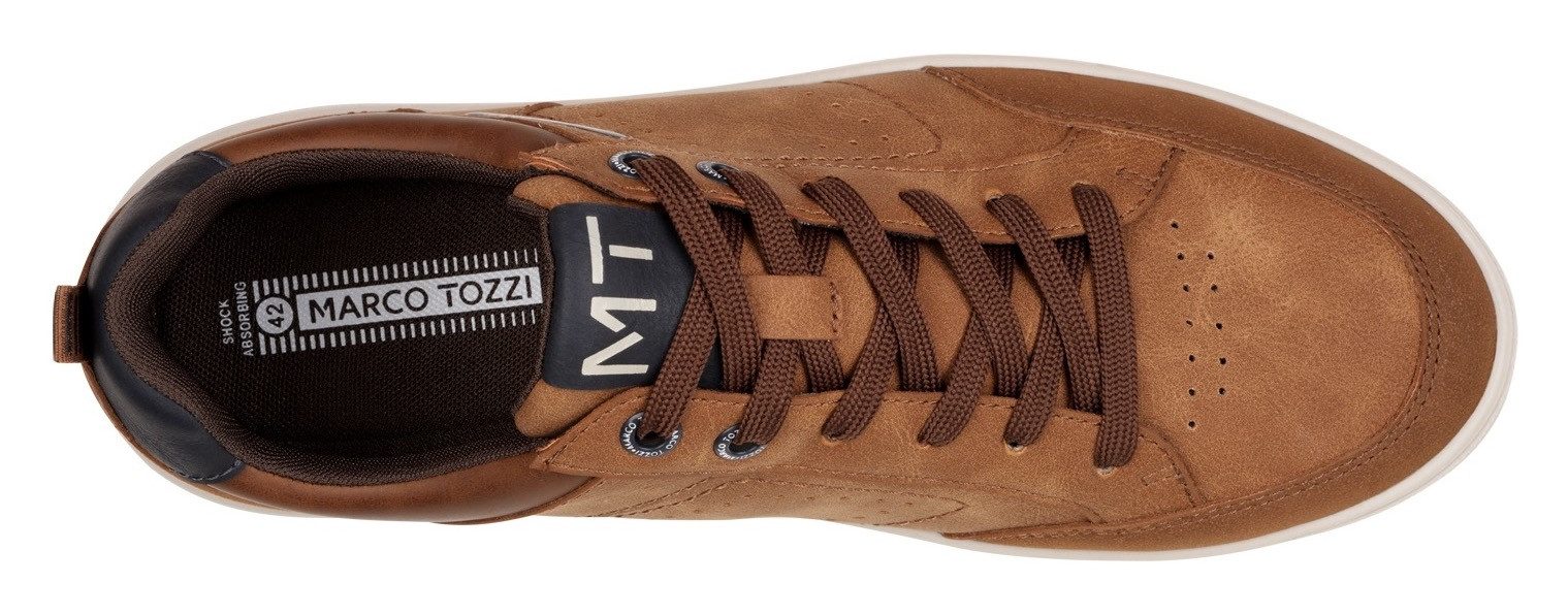 Marco Tozzi Plateausneakers , vrijetijdsschoen, lage schoen, veterschoen met perforatie en sierstiksels