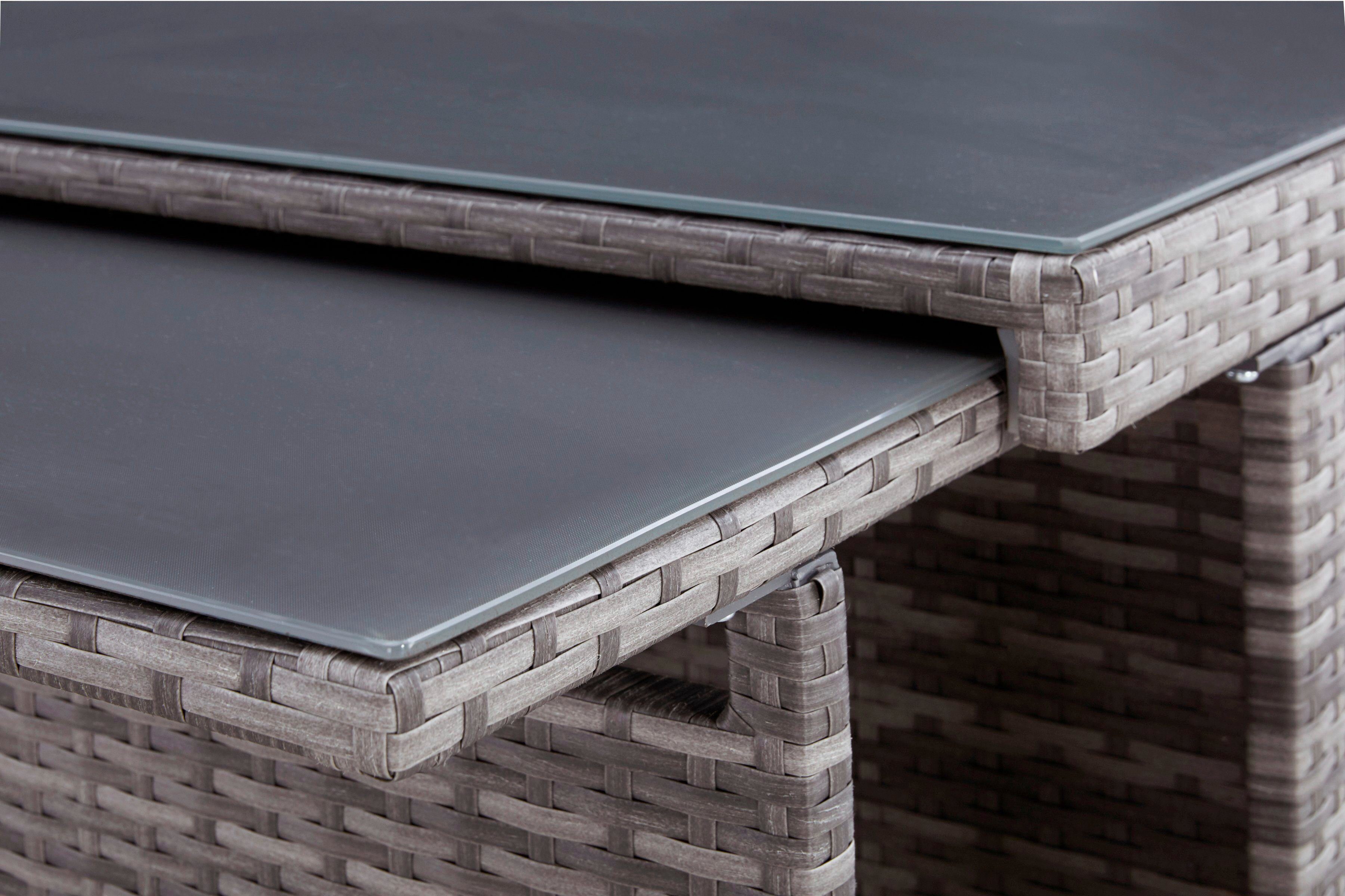 KONIFERA Tuin-eethoek Parla 2 van de 6 stoelen zijn verstelbaar, grijs, tafelblad van veiligheidsglas (set, 21-delig)