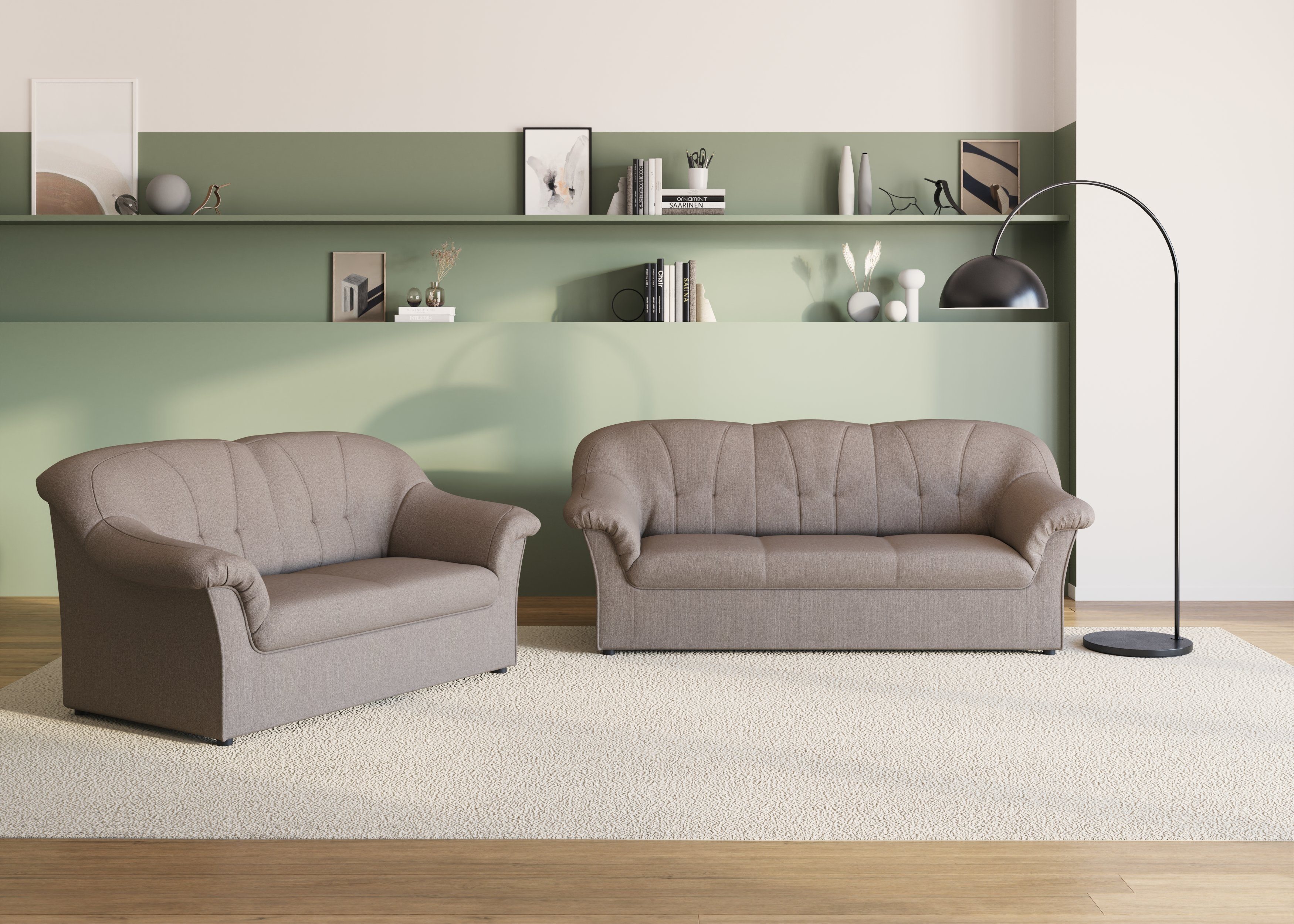 DOMO collection 3-zitsbank Pegnitz voor kleine ruimtes, breedte 185cm tijdloos, elegante armleuningen, comfortabel