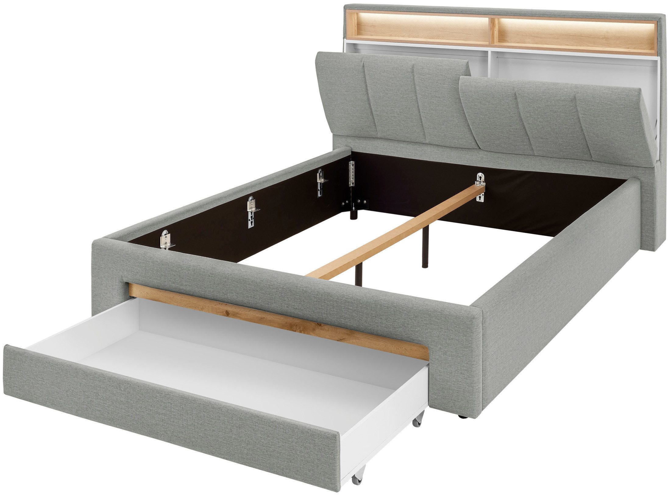 INOSIGN Gestoffeerd bed CiTY/GiRON,, gepolsterd opbergbed, met LED-verlichting Bedkisten met hondenbed of als opbergruimte, opklapbare hoofdeinden