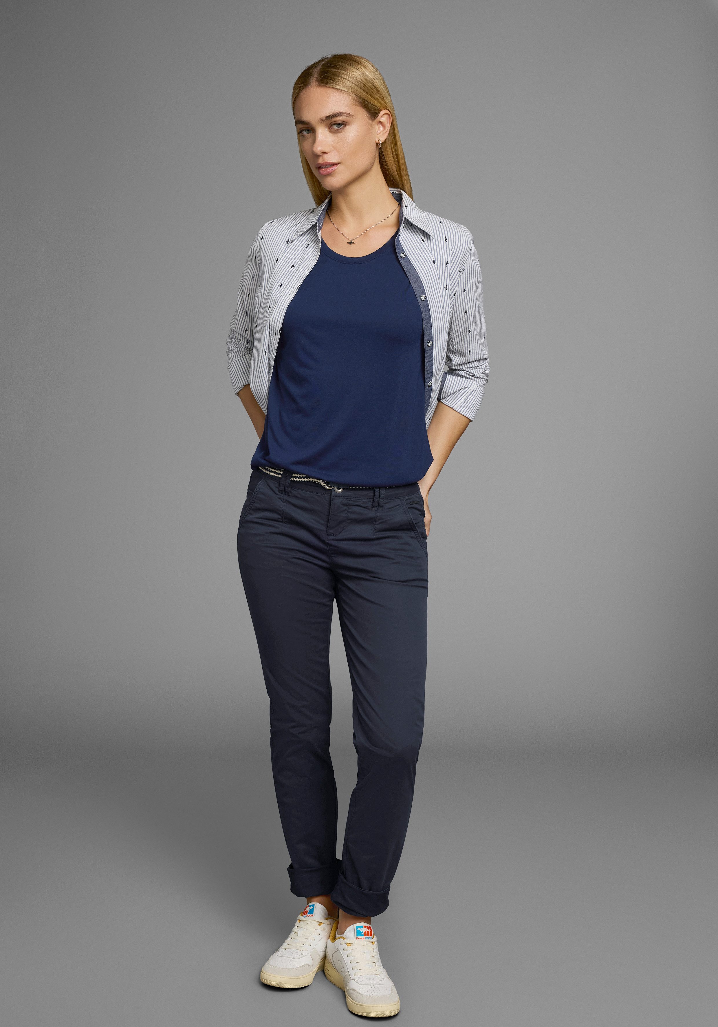 KangaROOS Chino in smal model, met koord te strikken (set, 2-delig, Met riem)