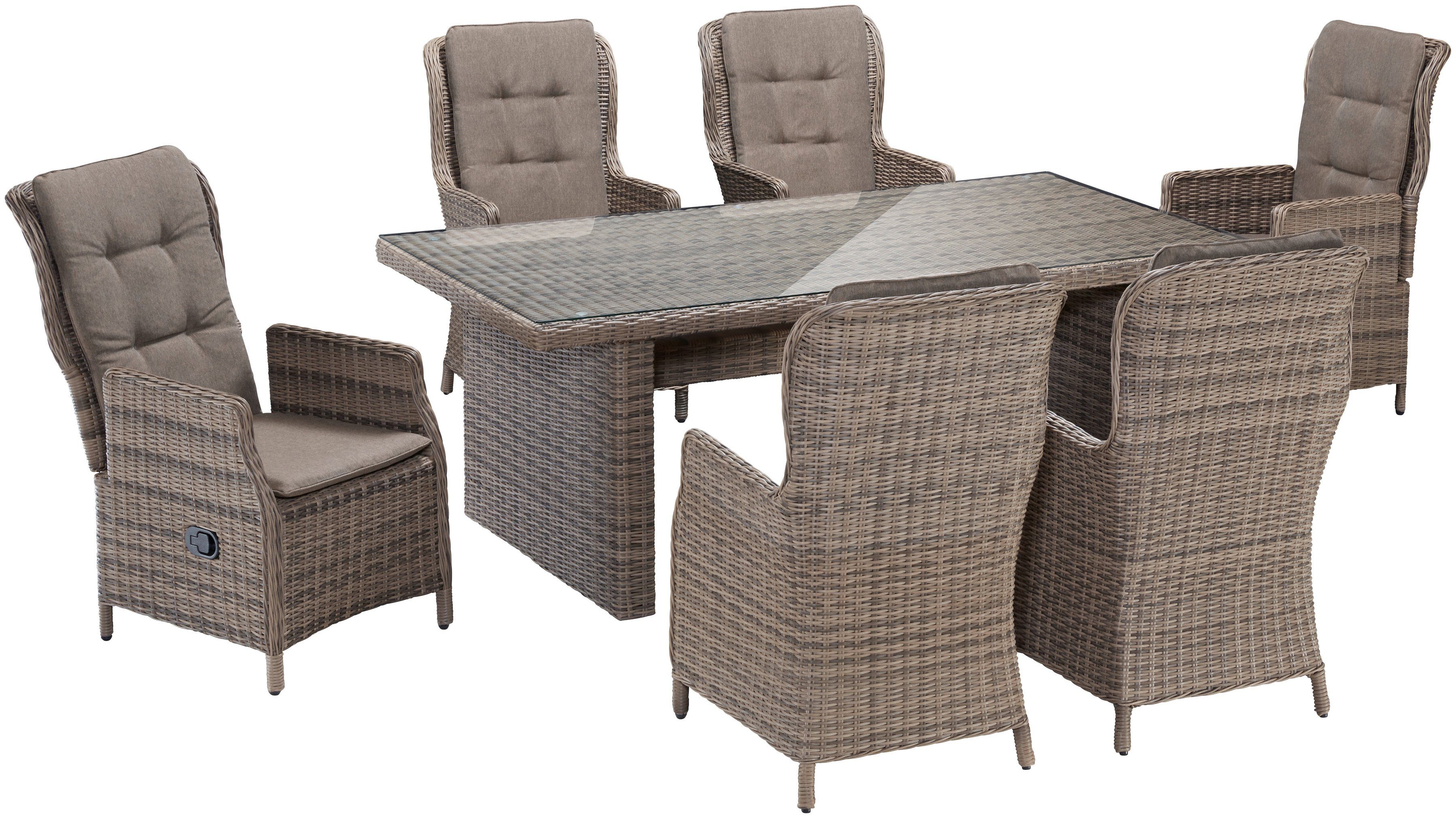 MERXX Tuin-eethoek Riviera Polyrotan, staal, incl. kussens, geschikt voor 6 personen (13-delig)