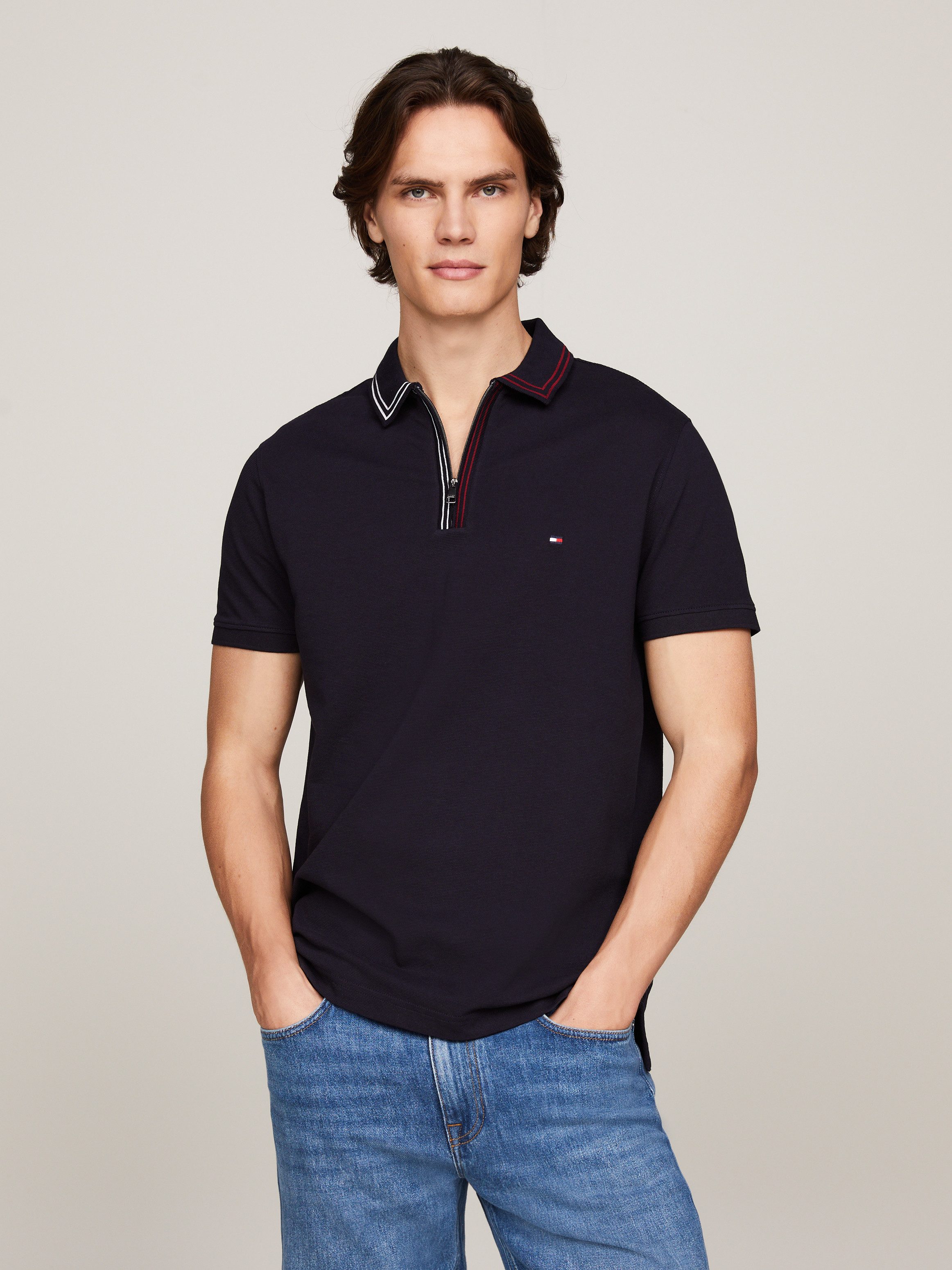 Tommy Hilfiger Poloshirt RWB ZIP PLACKET TIPPING REG POLO met contrasterende strepen aan de kraag