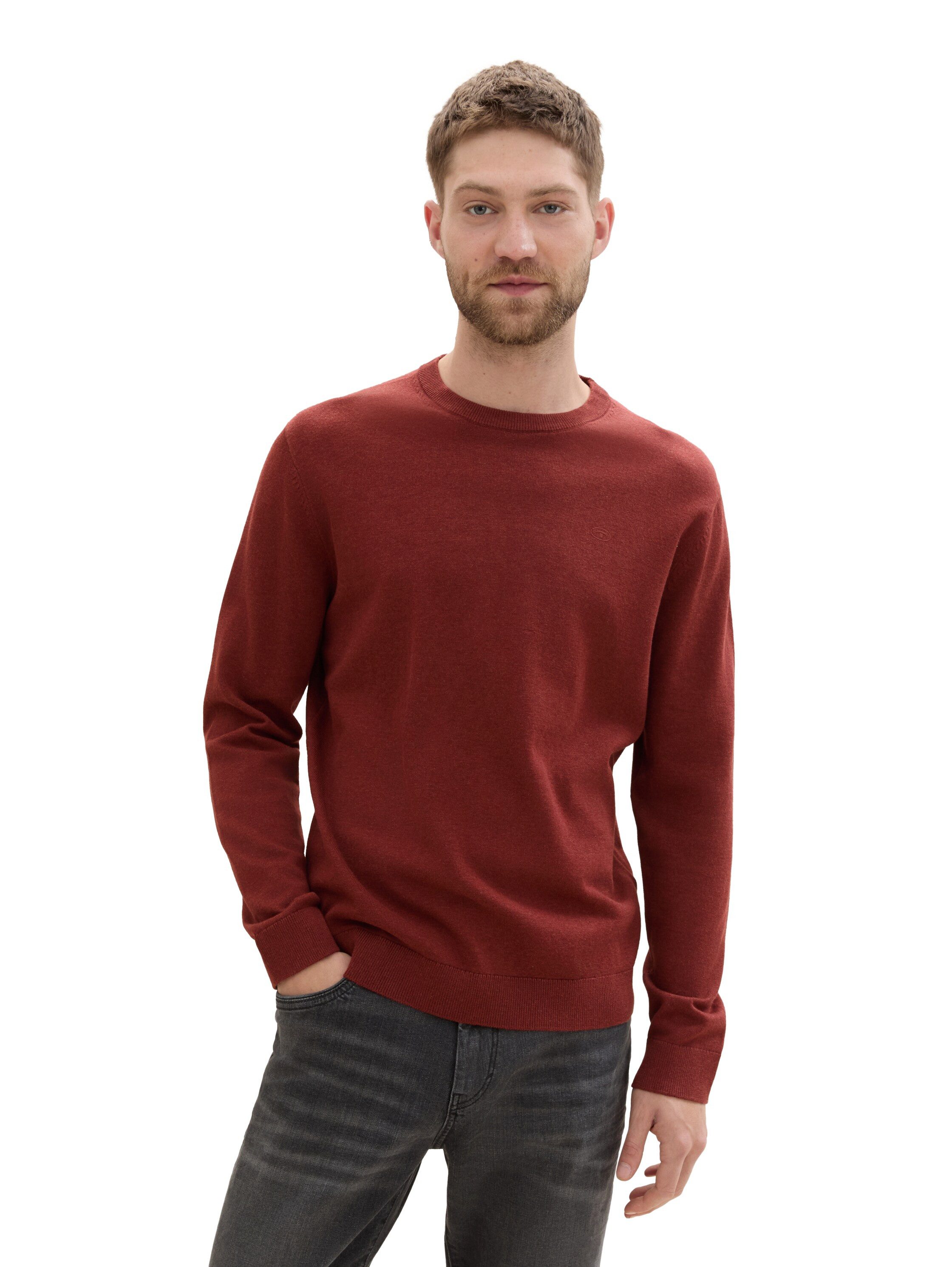 Tom Tailor Trui met ronde hals met geborduurd logo heren pullovers maat XXXL rood