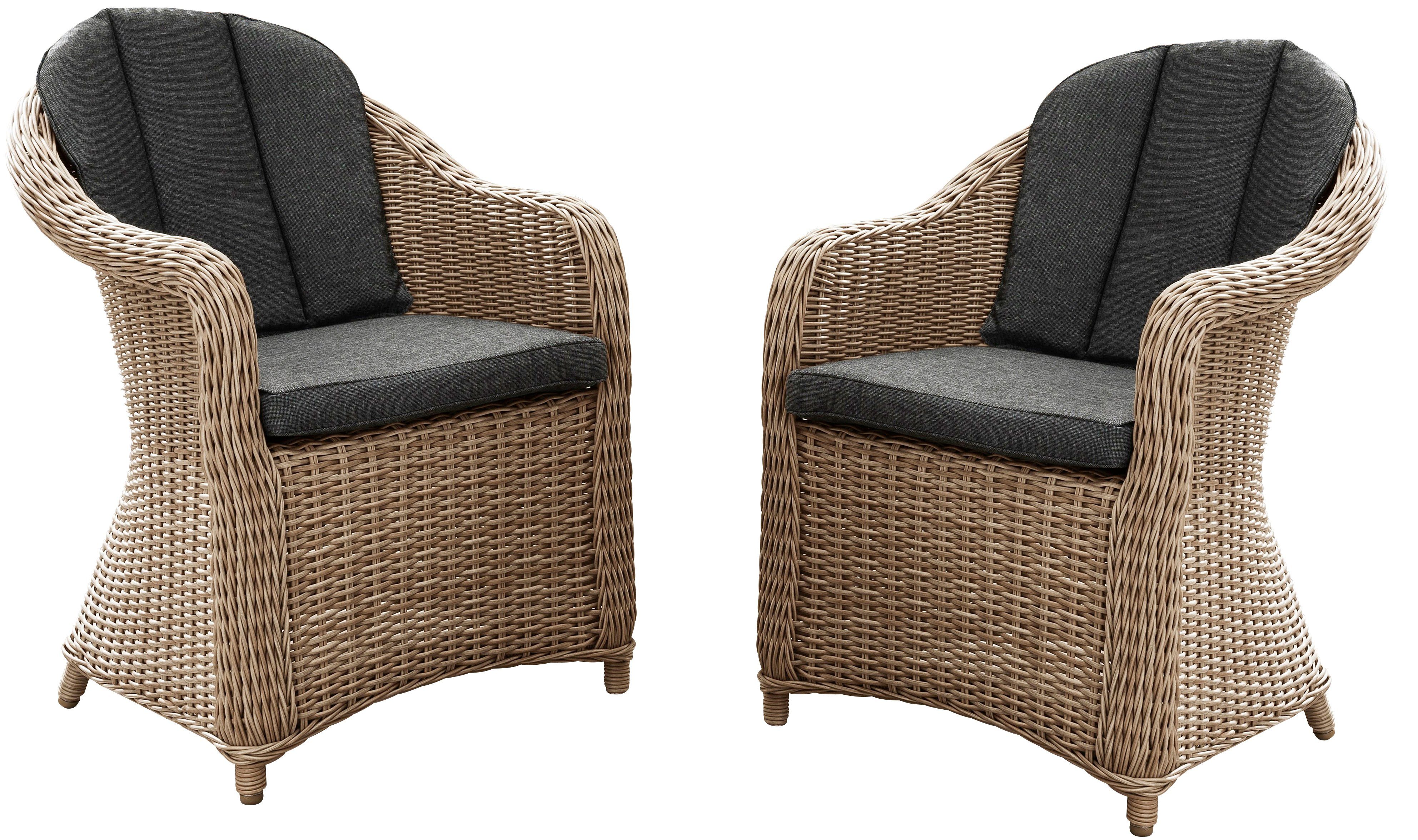 Destiny Balkonset MALAGA MERANO Polyrotan, 2 fauteuils + bijzettafel 46x47x50 cm, incl. kussens (set, 7-delig)
