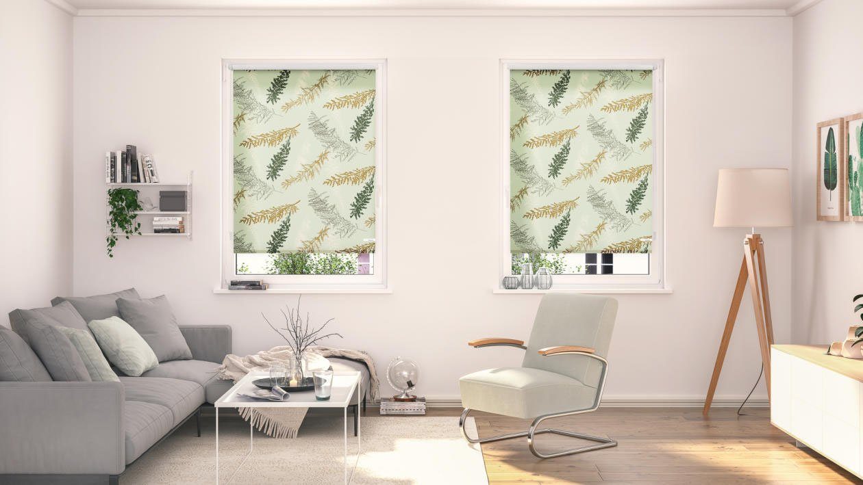LICHTBLICK Rolgordijn met zijbediening Rolgordijn Klemmfix, zonder boren, verduistering, Fir Branches - groen (1 stuk)