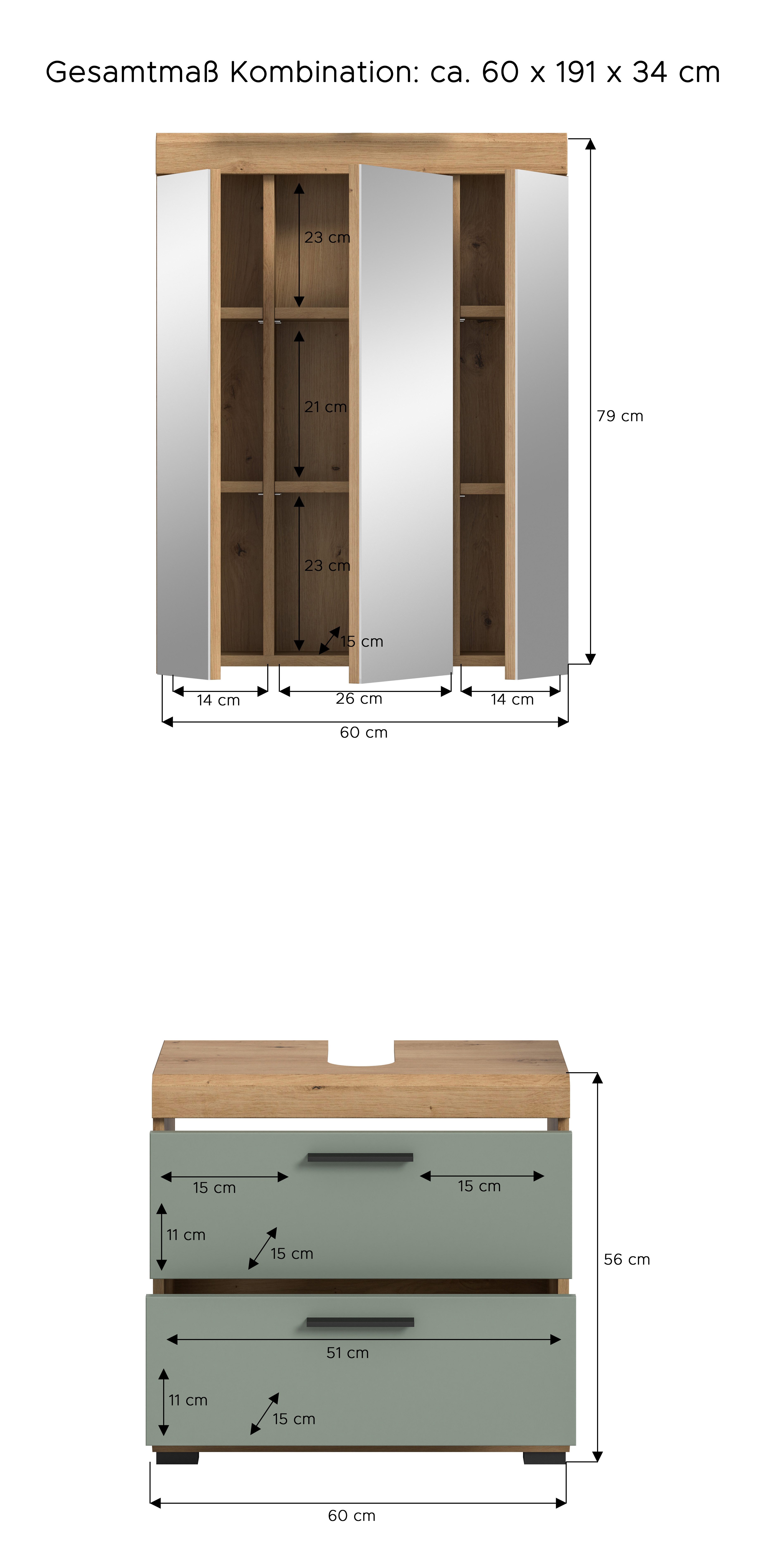 INOSIGN Badkamerserie Siena, 2-delig, bestaande uit: onderkast voor wastafel, spiegelkast in verschillende kleuren verkrijgbaar, badkamermeubels, combinatie, badkamer (set, 2-delig)