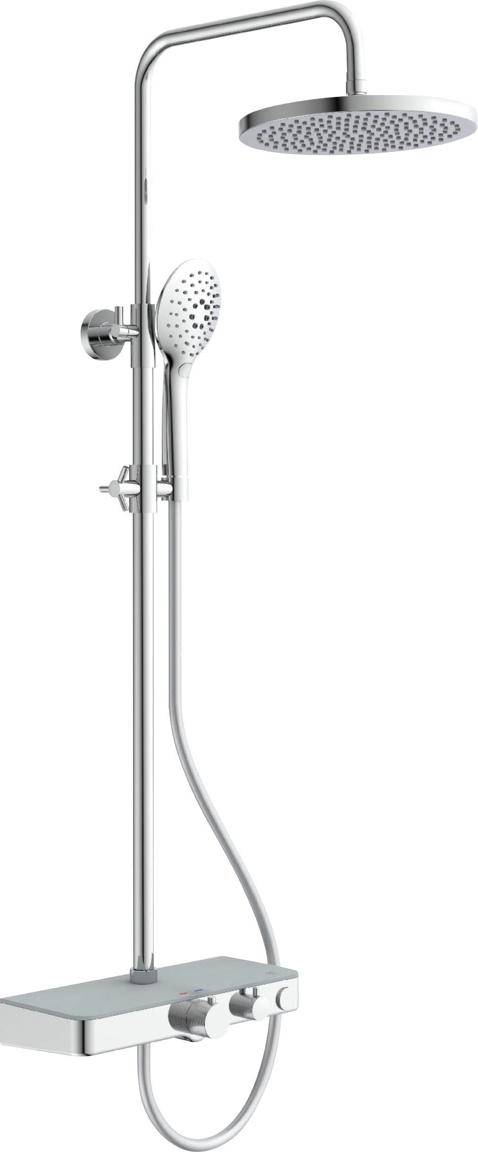 Eisl Douchestang-set Futura met thermostatische mengkraan en glasplaat, handdouche met 3 functies (complete set) douchekoppen zilver(kleur)
