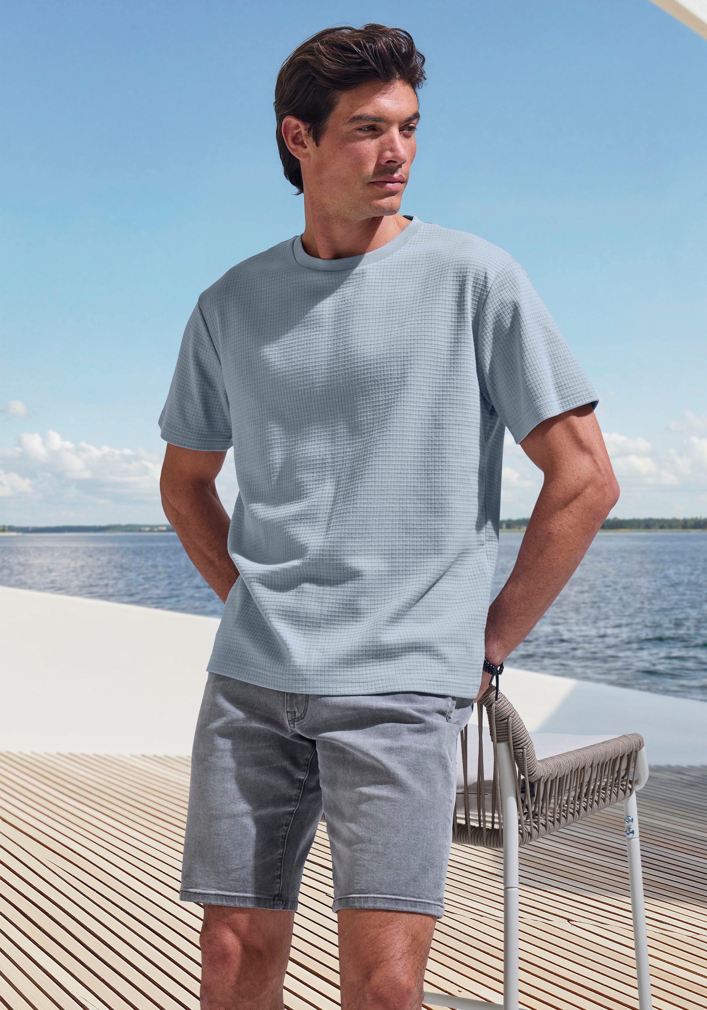 John Devin T-shirt Met structuur Rondhalsshirt met structuur van katoenmix