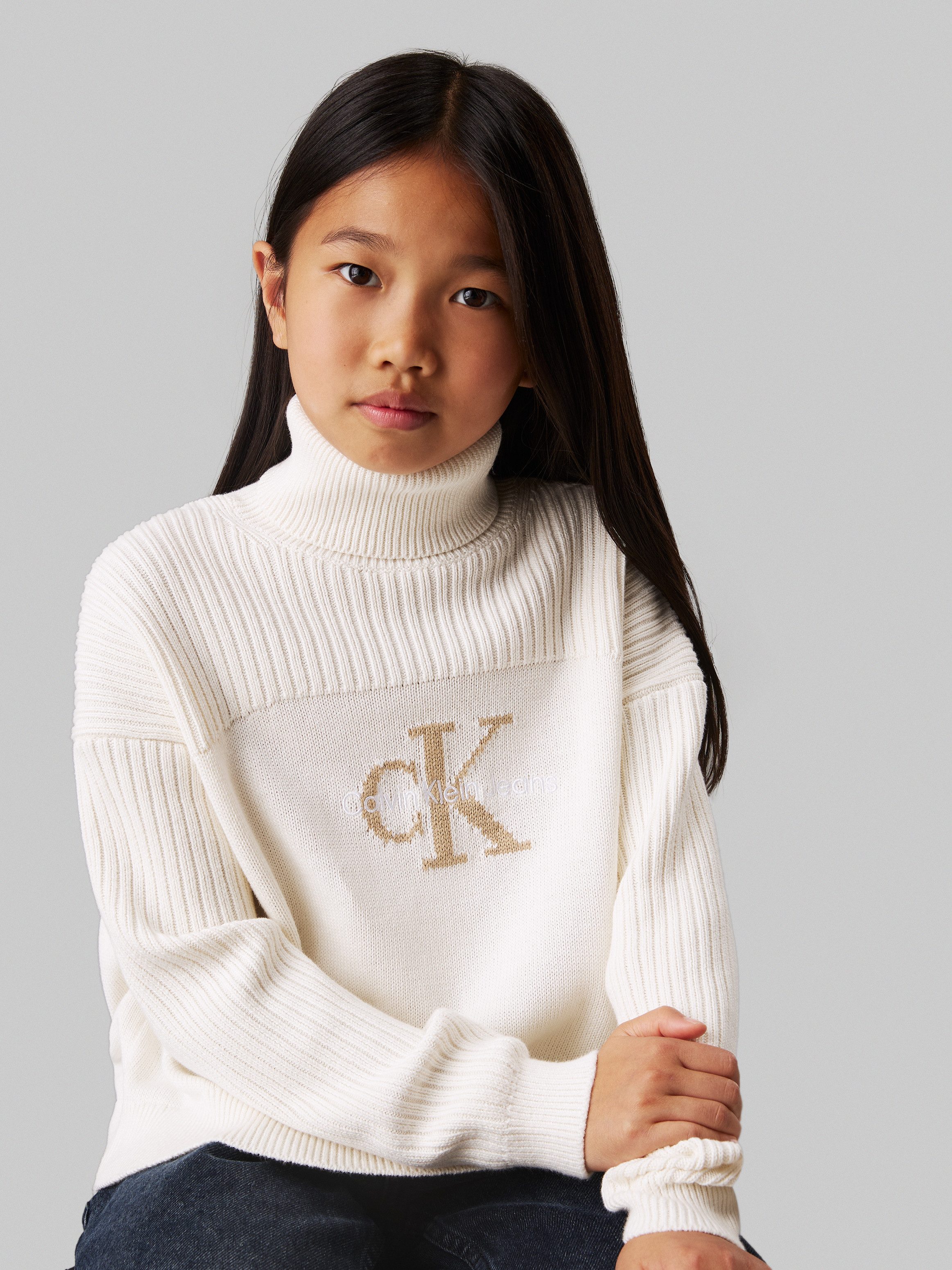 Calvin Klein Coltrui Monologo Rollneck Sweater voor kinderen tot 16 jaar en met logostiksel