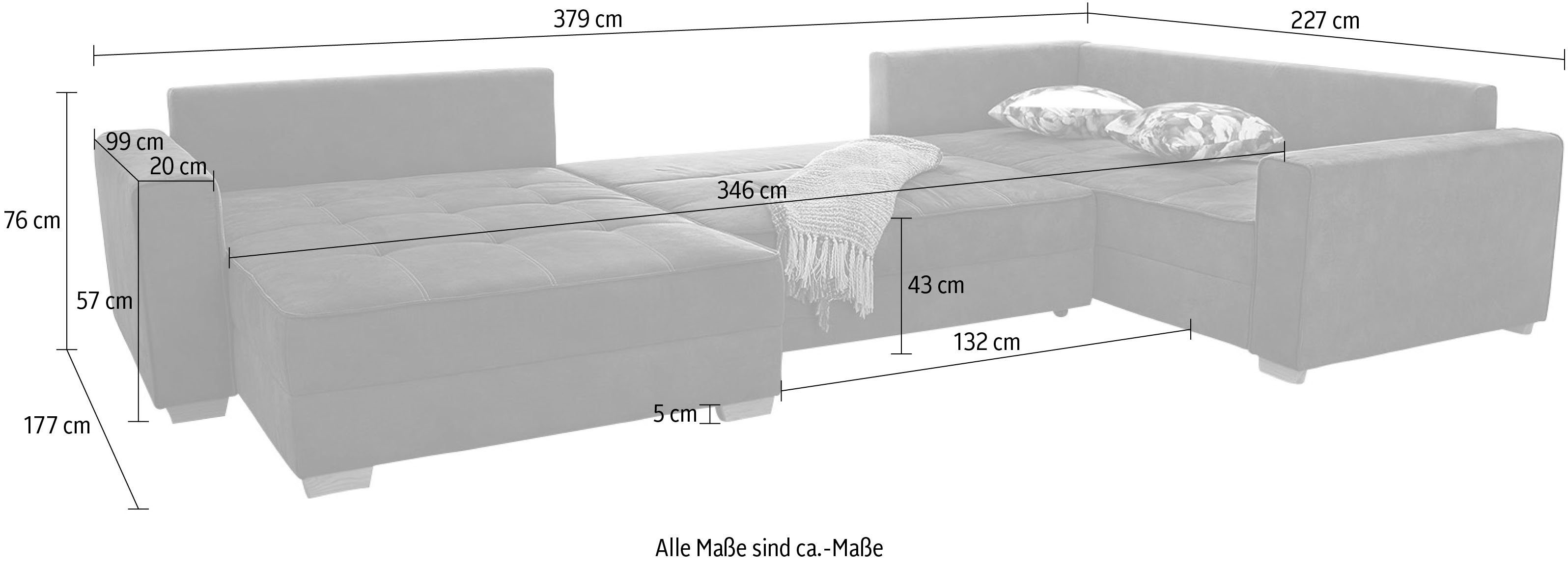 Jockenhöfer Gruppe Zithoek Brixen U-vorm Slaapfunctie, bedkist, ottomane is links of rechts te monteren