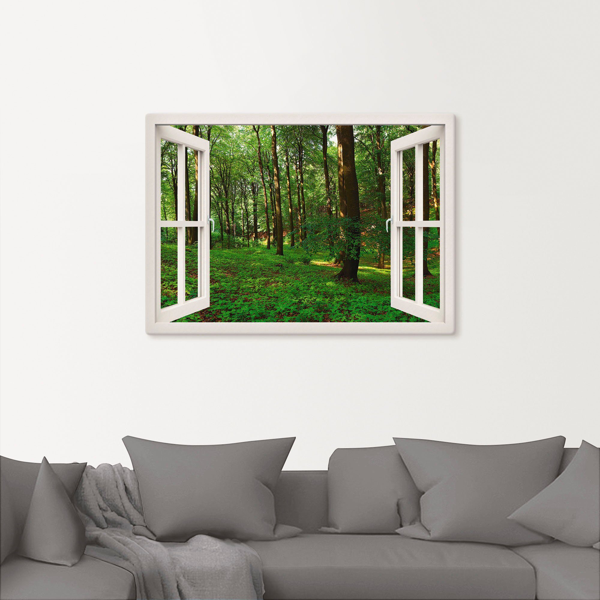 Artland Artprint op linnen Panorama zomerbos, wit gespannen op een spieraam