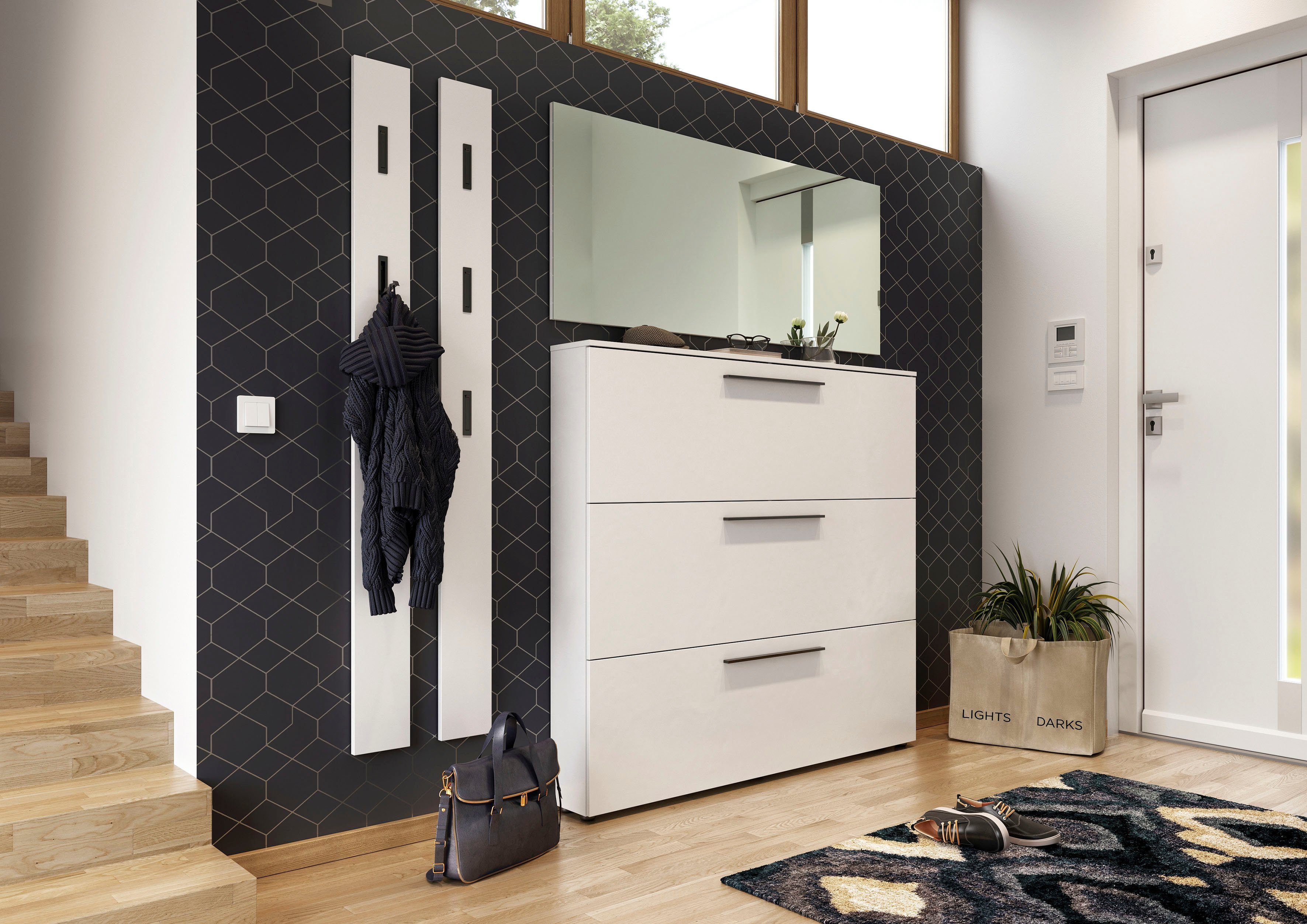 GERMANIA Kapstokpaneel Colorado met 3 klap haken in zwart of aluminiumkleur, hoogte 170 cm