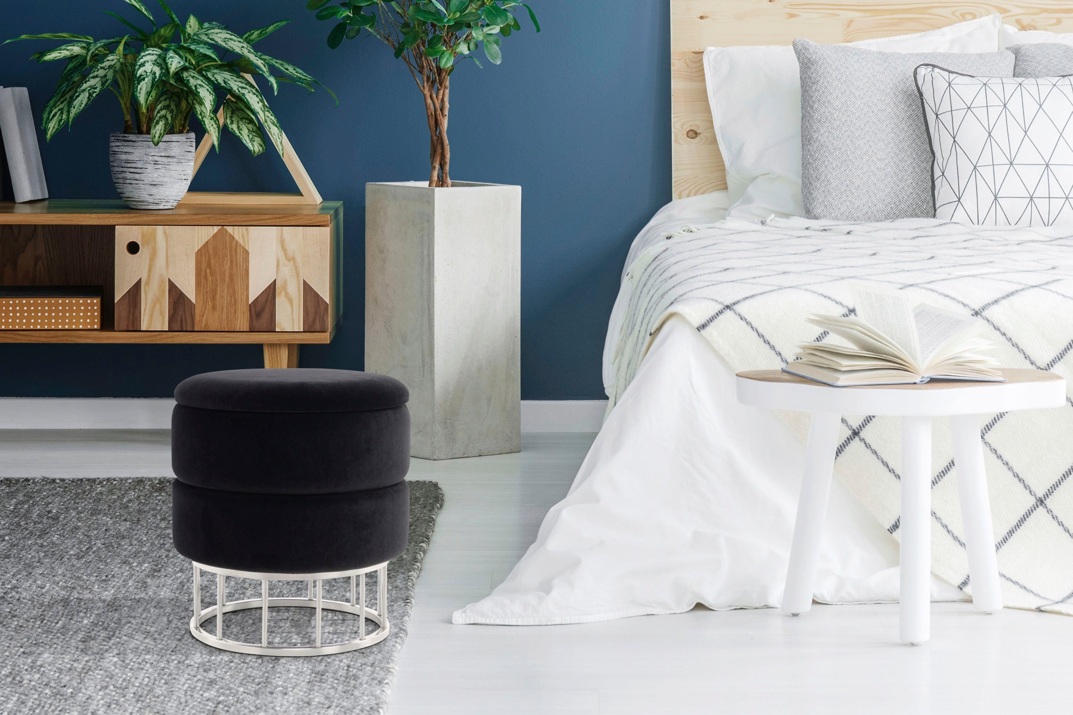 Kayoom Hocker met bergruimte Kruk Zero 525, zitkruk met comfort, ronde, moderne vorm glamoureus, elegant, met opbergruimte, bekleding van fluweelzacht
