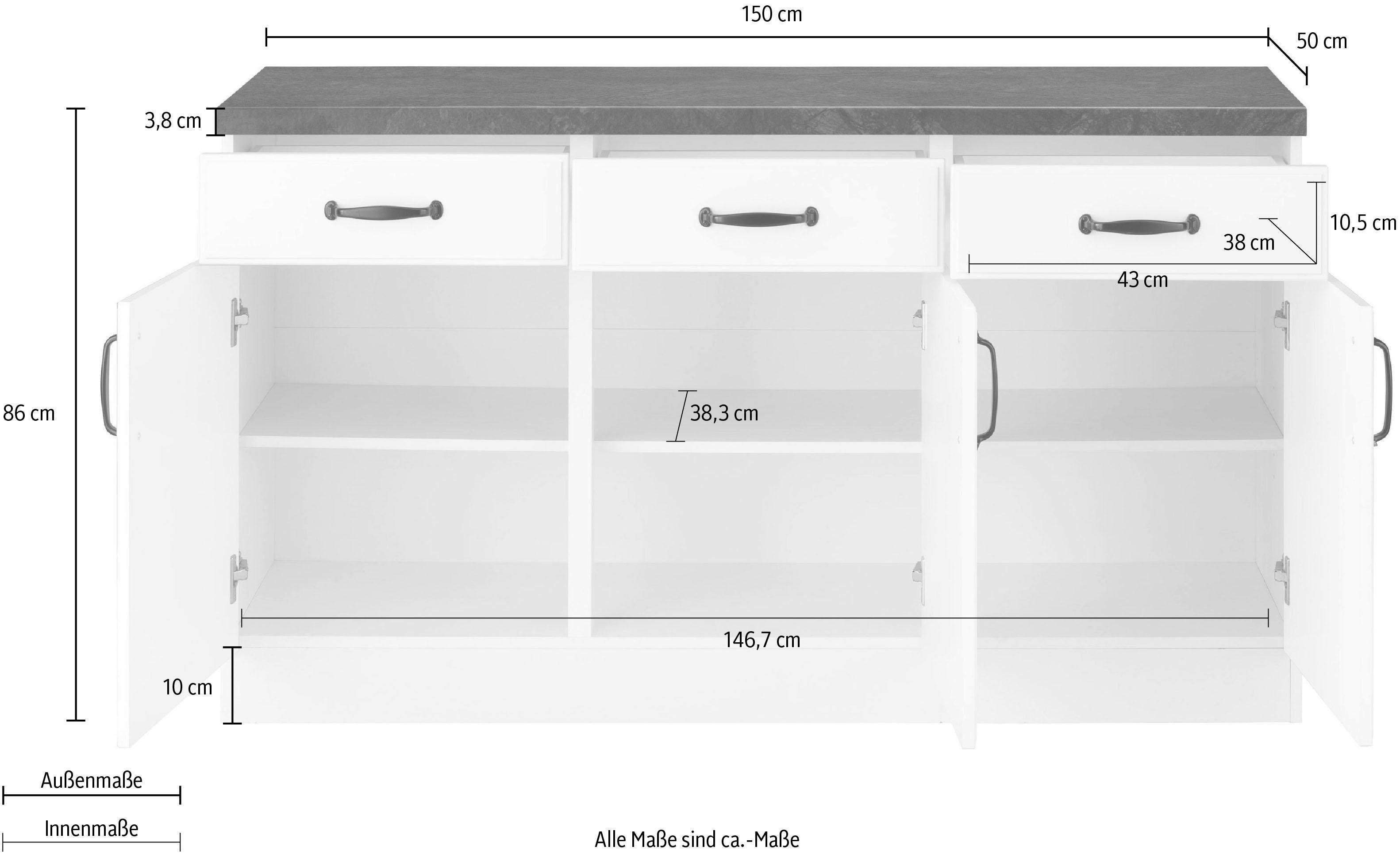 wiho Küchen Onderkast Erla 150 cm breed met vakkenfront