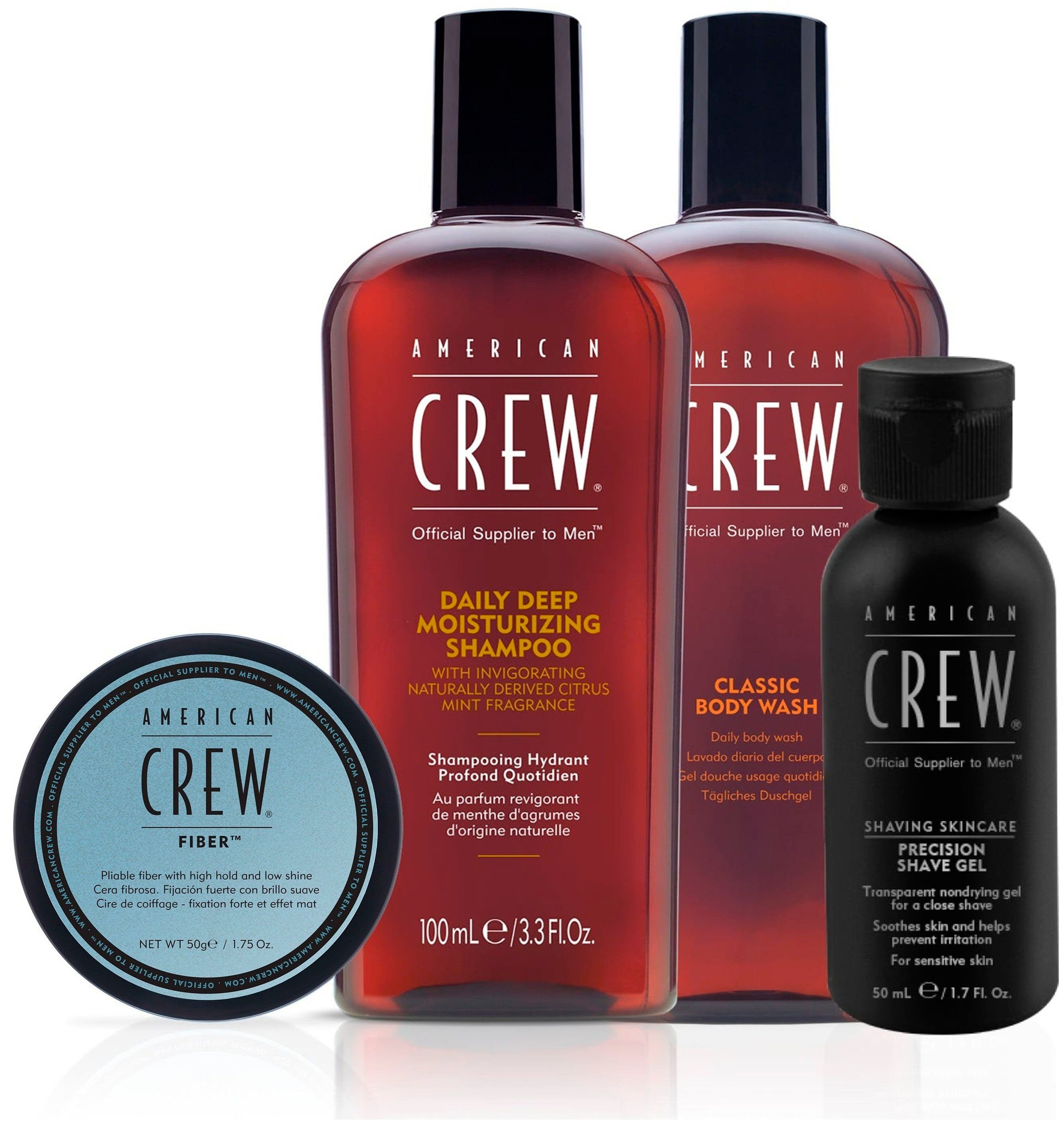 American Crew Haarverzorgingsset Travel Kit - Classic Fiber 50 gr + Moisturizing Shampoo 100 ml (4-delig)