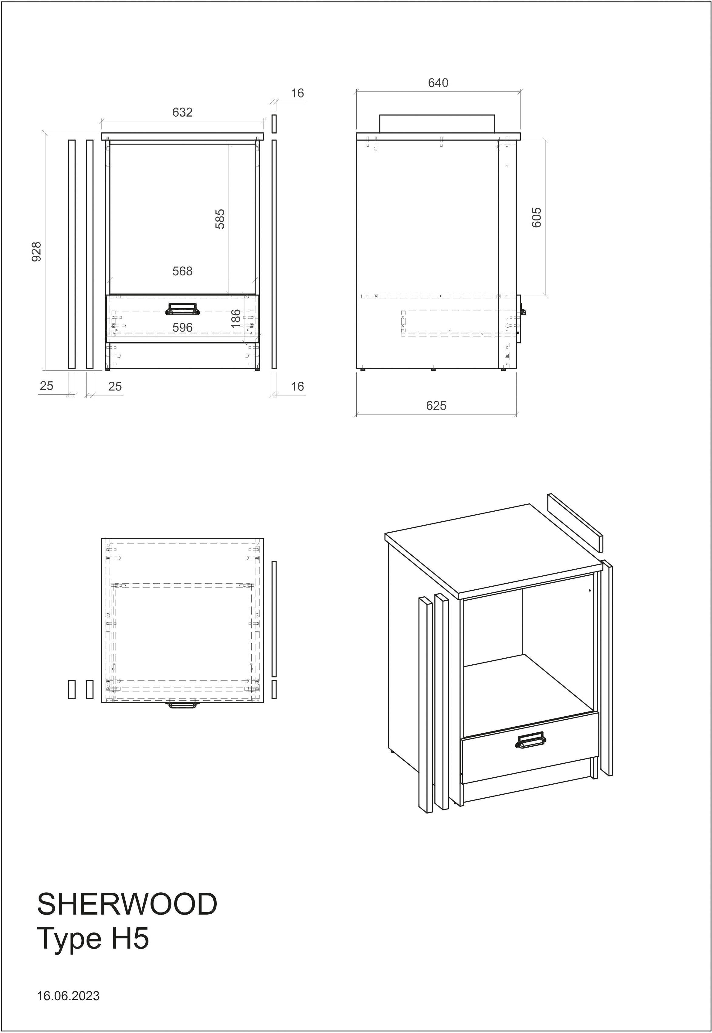 Home affaire Ombouwkast voor oven Sherwood met apothekersgrepen van metaal, breedte van het werkblad 63 cm