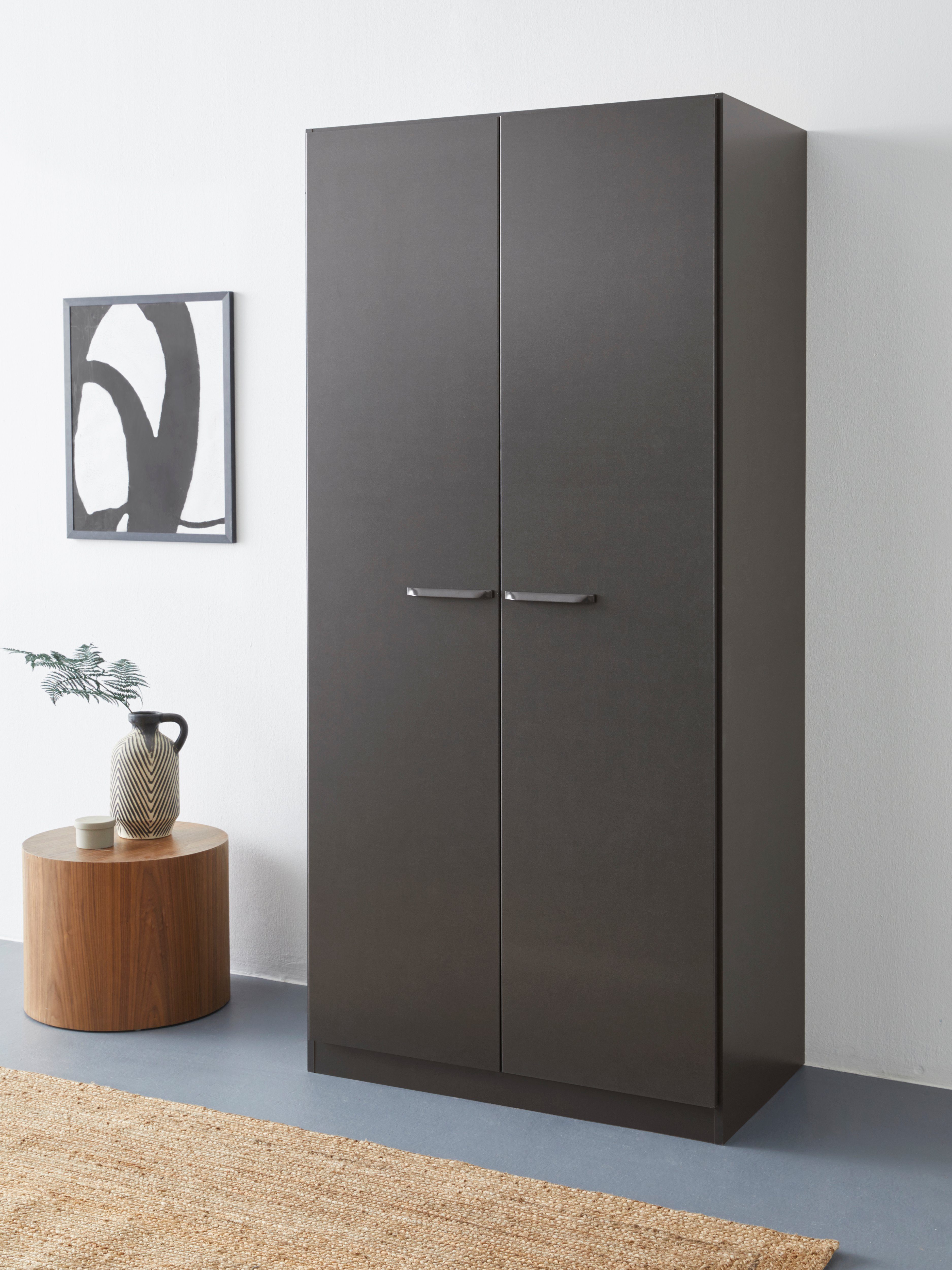 Draaideurkast Kledingkast VANDOR in drie breedtes, hoogte 197 cm, grepen in grijs metallic made in germany