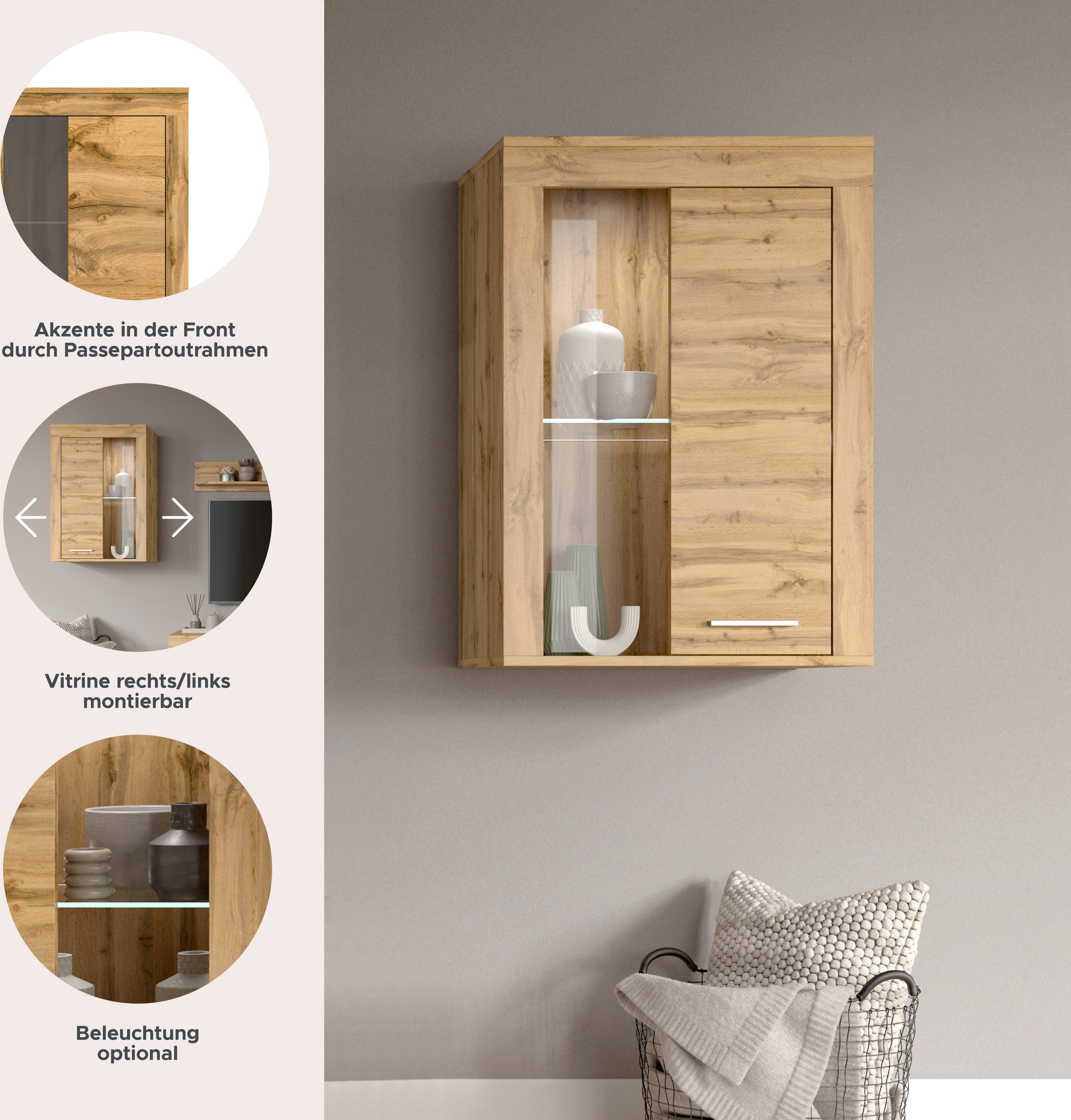 INOSIGN Vitrinekast Aosta, breedte 60 cm, staand of hangend, in verschillende kleuren Deurafdichting verwisselbaar, 1 glazen inlegvloer, hangvitrine, staande vitrine