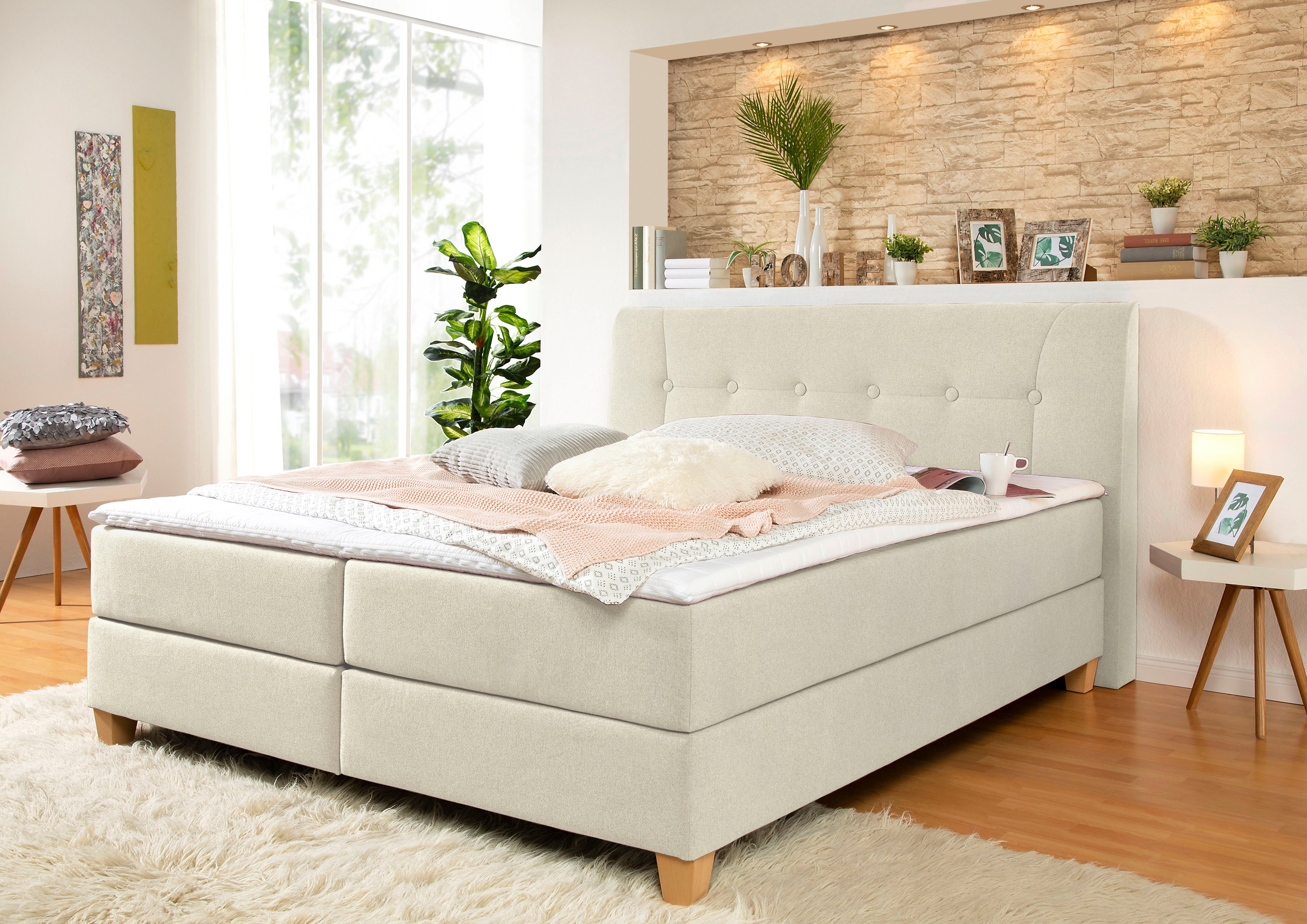 Home affaire Boxspring Calloway incl. topmatras, xxl-uitvoering, in 4 kleuren, 5 breedten, 3 matrassoorten boxsprings beige