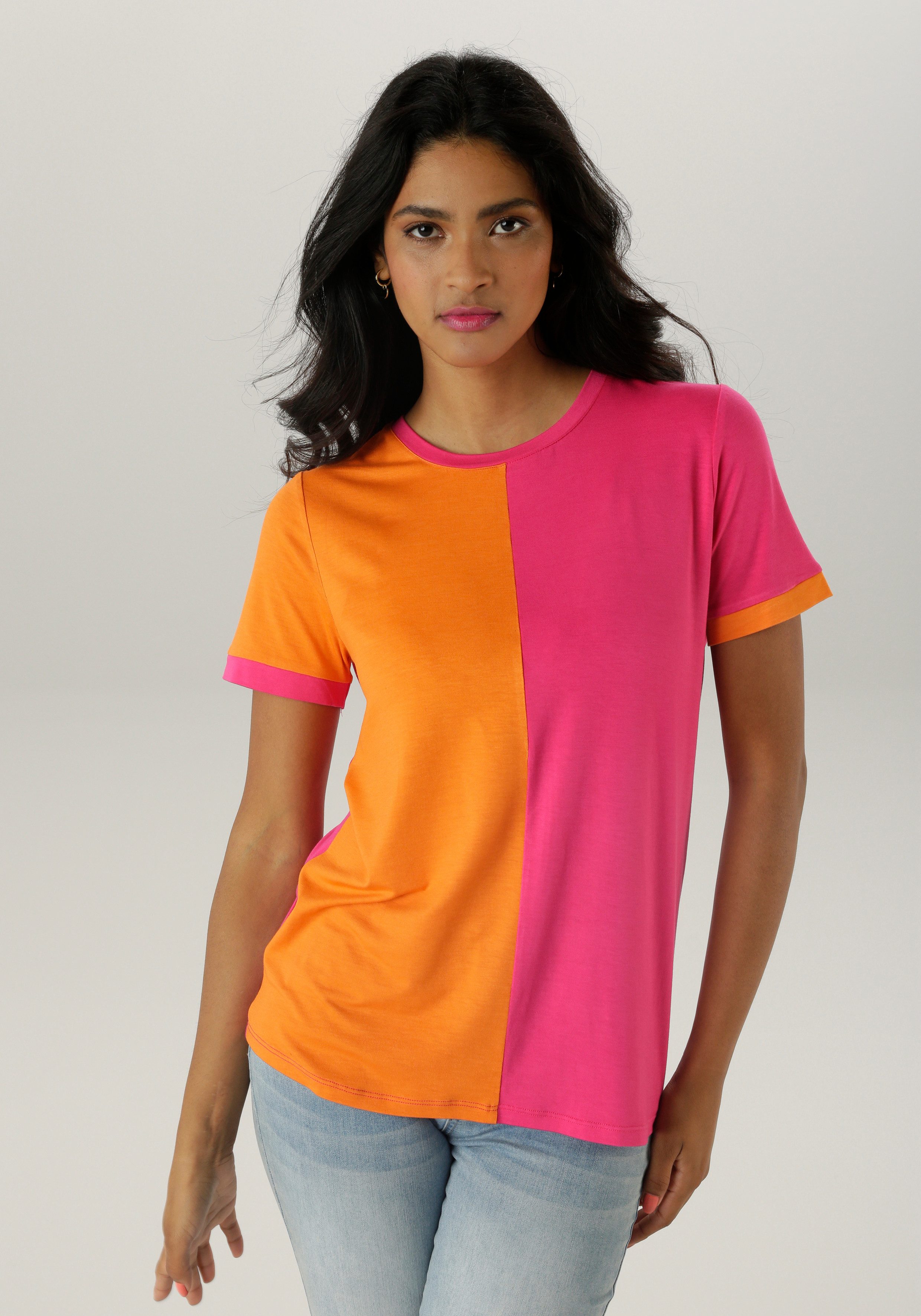 Aniston SELECTED T-shirt met trendy en kleursterke colorblock - nieuwe kollectie