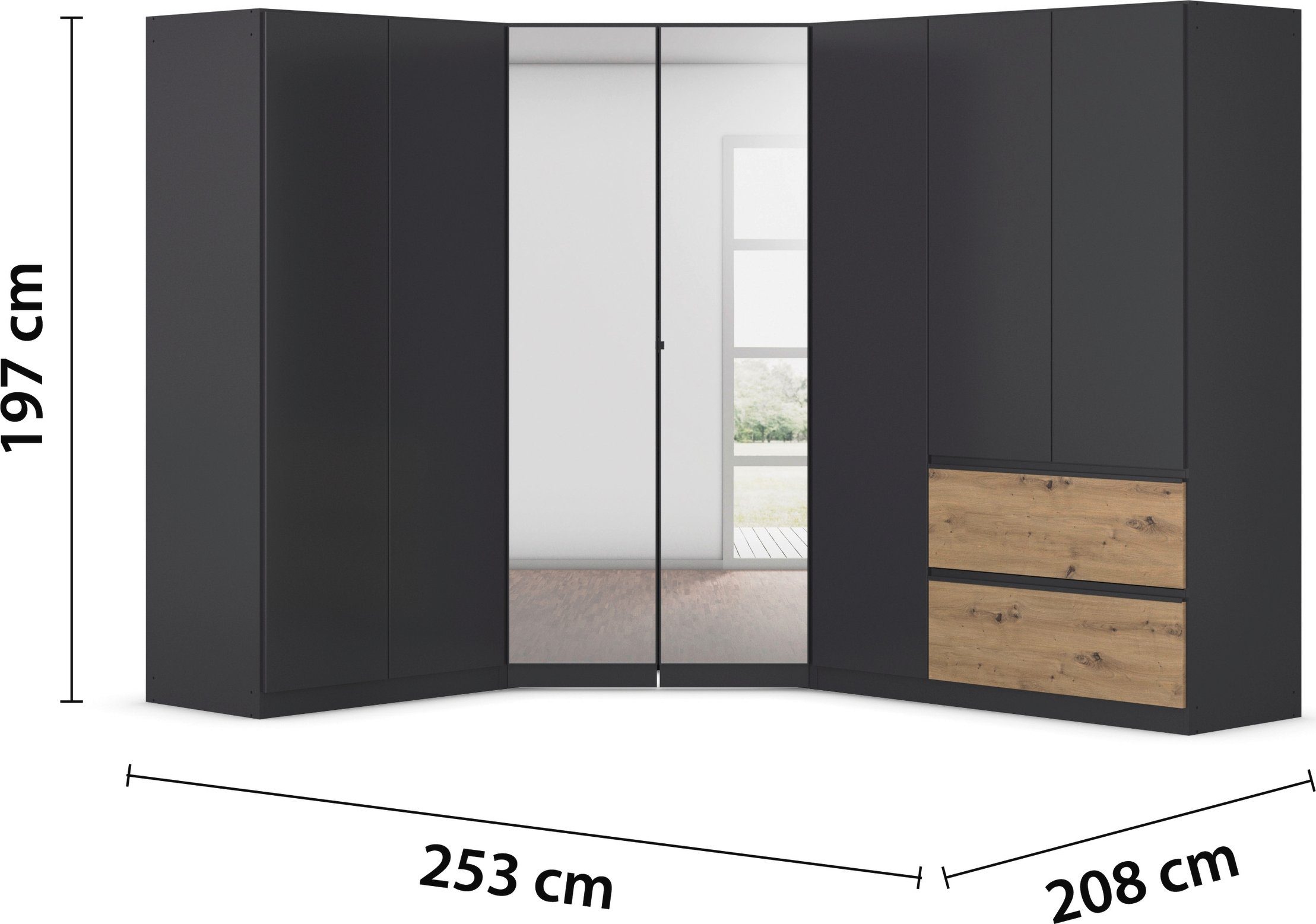 rauch Kastenset Kledingkast kast garderobe waskast COSTA met spiegel veel ruimte, greeploze front en push-to-open functie made in germany
