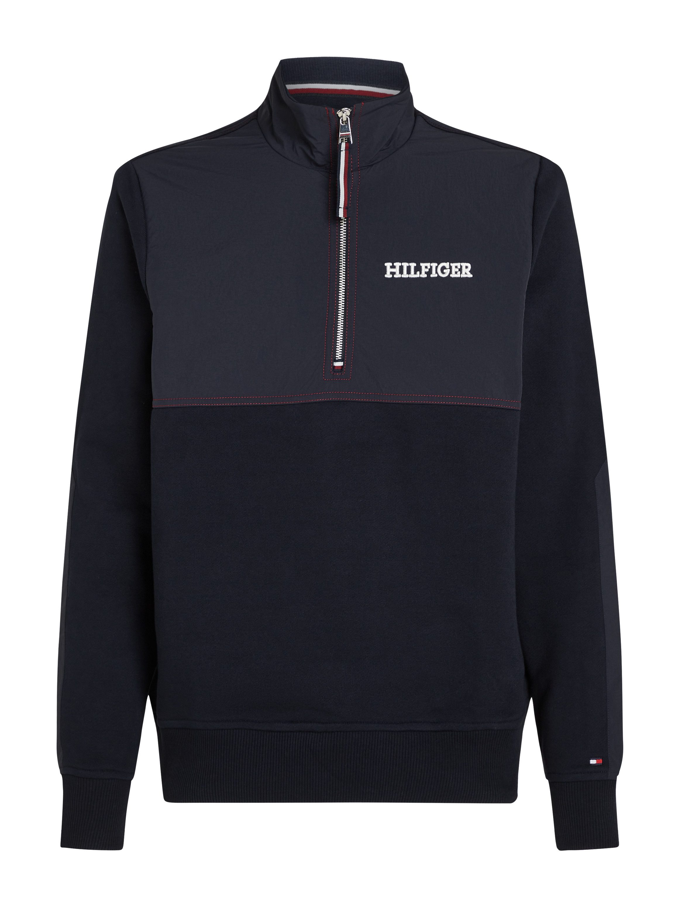 Tommy Hilfiger Sweatshirt MONOTYPE MIX MEDIA HALF ZIP met inzetten in andere materialen