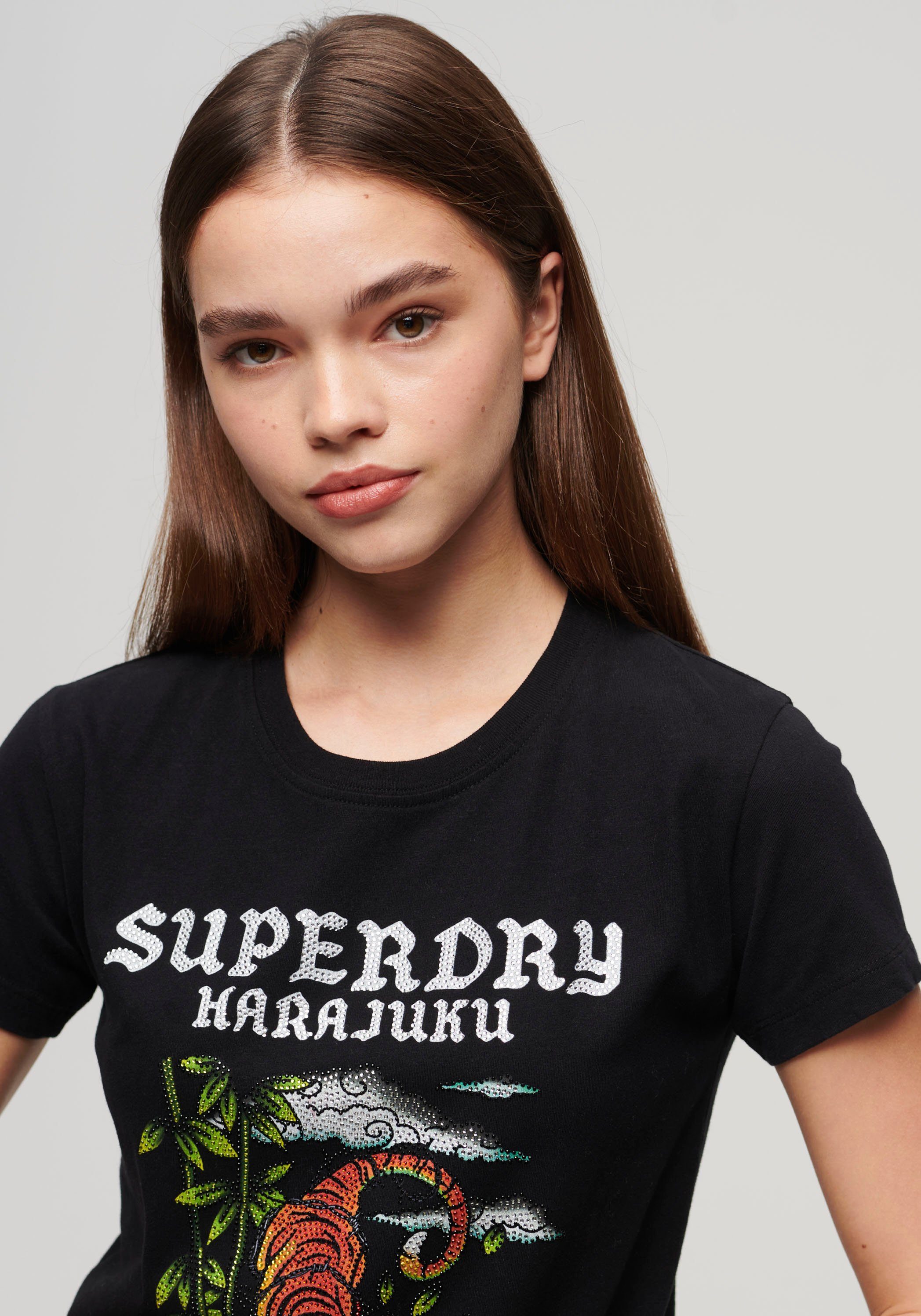 Superdry Shirt met korte mouwen TATTOO RHINESTONE FITTED TEE