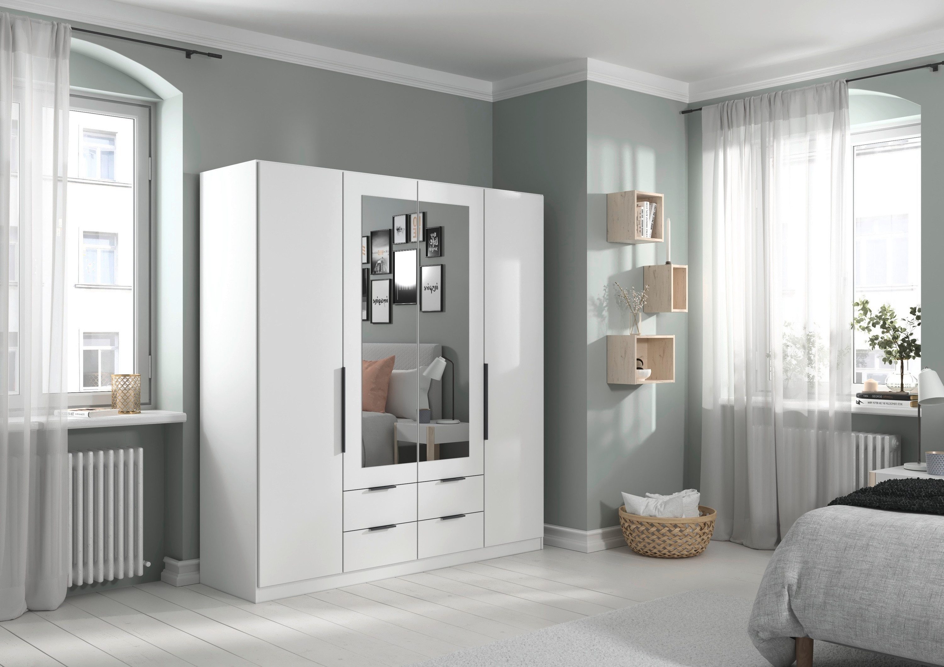rauch Draaideurkast Kledingkast garderobe KREFELD optioneel met spiegel met 3 greepvarianten, incl. praktische lades made in germany