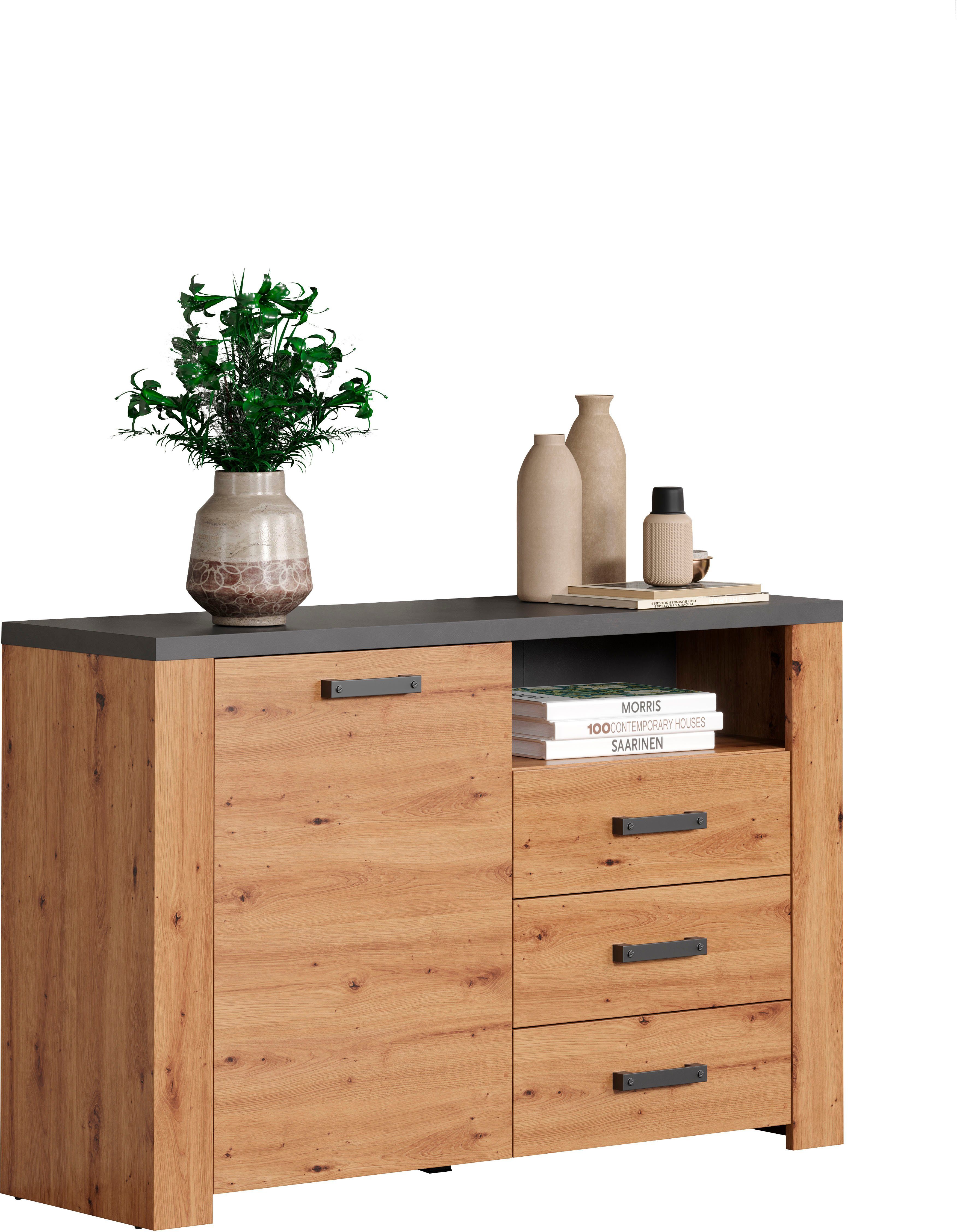 Home affaire Dressoir Ambres Commode in echt houtlook, Afmetingen BxH: 127x83 cm, Eik (1 stuk)