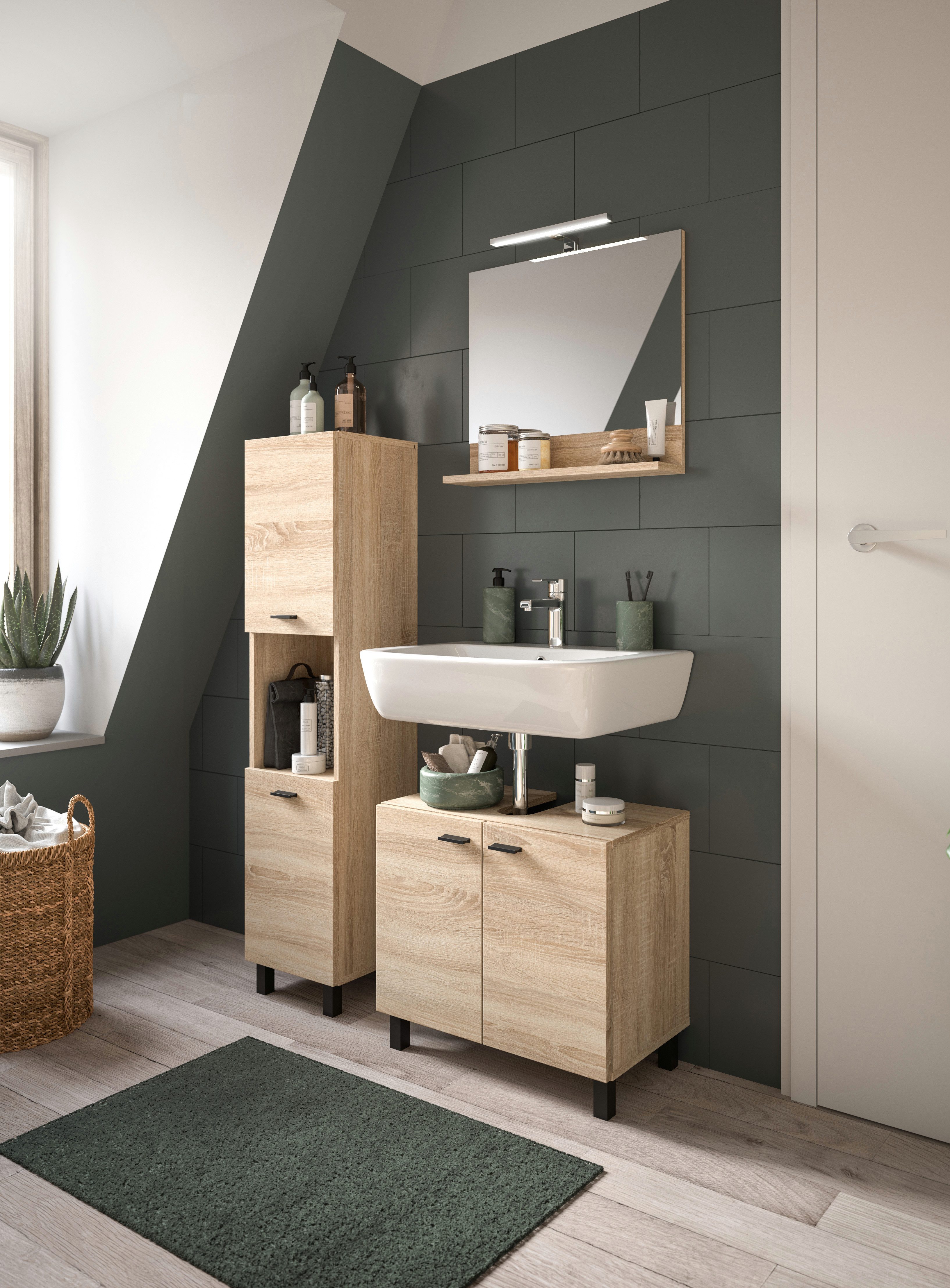 welltime Hoge kast Tampa, hoogte 125cm, hangend of staand te monteren Badkamerkast, hangkast badkamer, badkamer, badkamermeubels