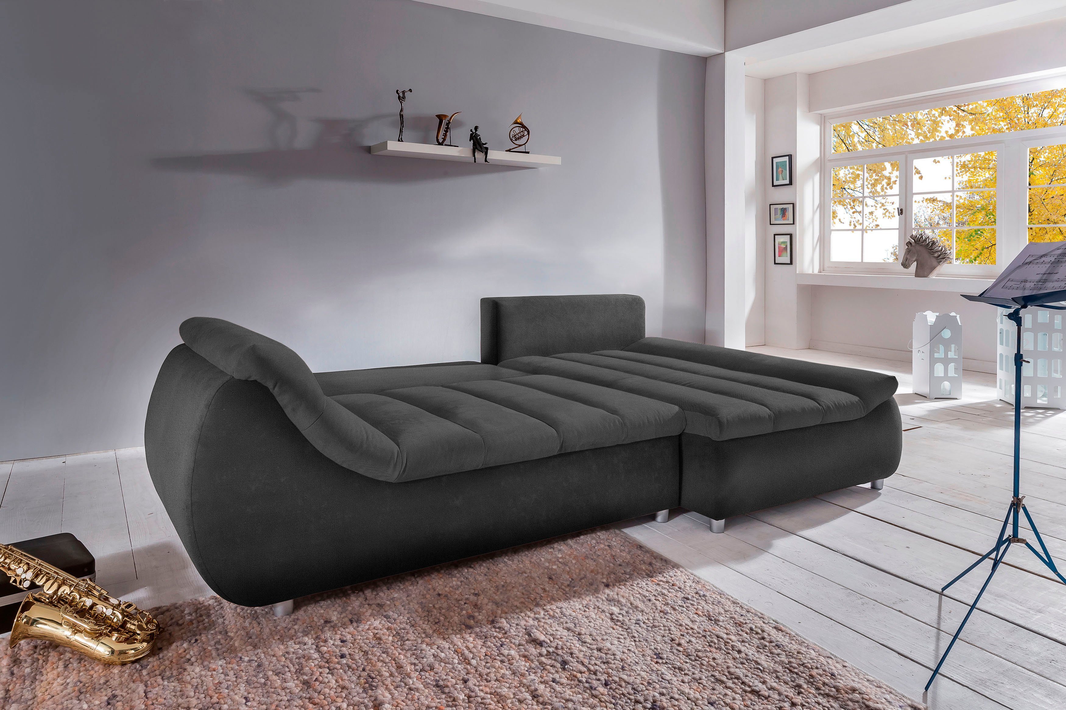 INOSIGN Hoekbank Imola elegant en comfortabel, actuele stiksels in de zitting, L-vorm