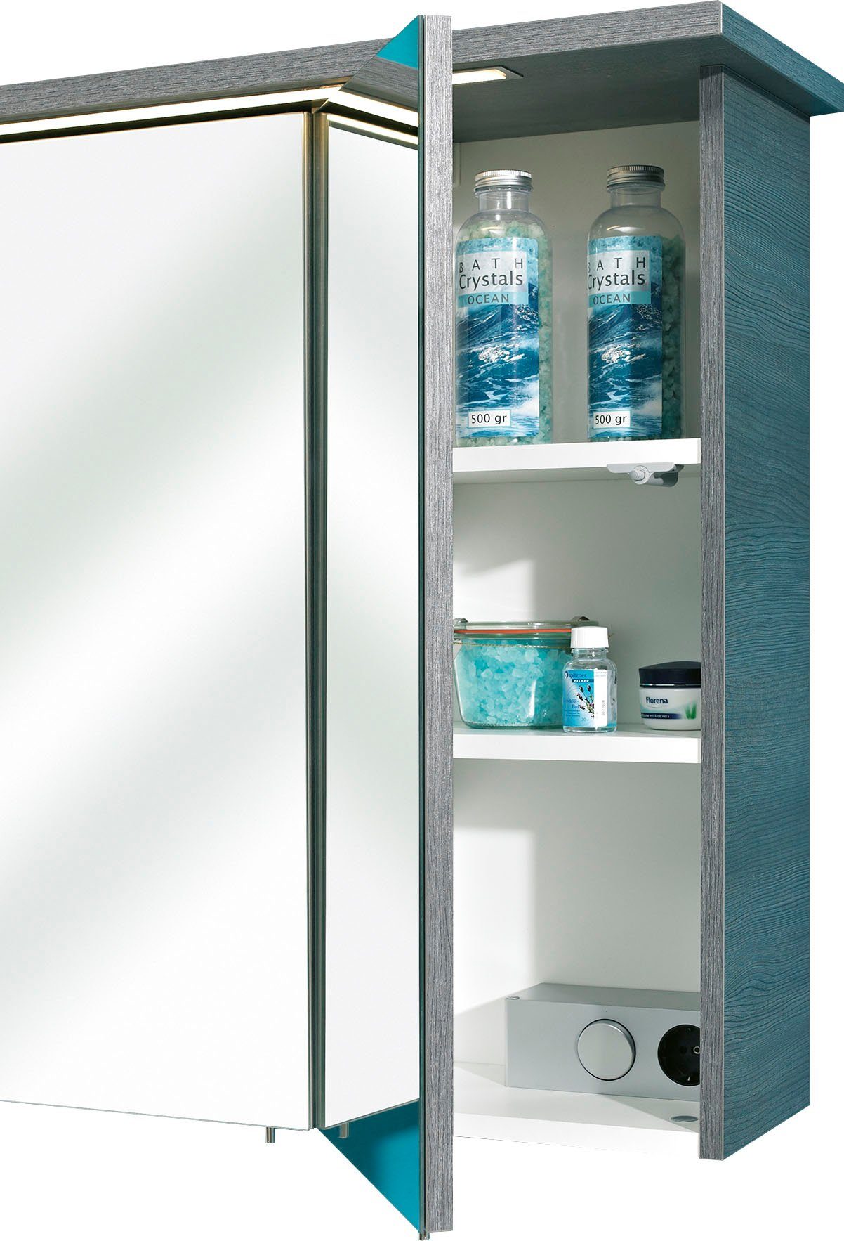 Saphir Badkamerserie Quickset 5-delig, glazen wastafel en LED-spiegelkast Hoge kast, onderkast, hangend kastje, inclusief deurdemper (6-delig)