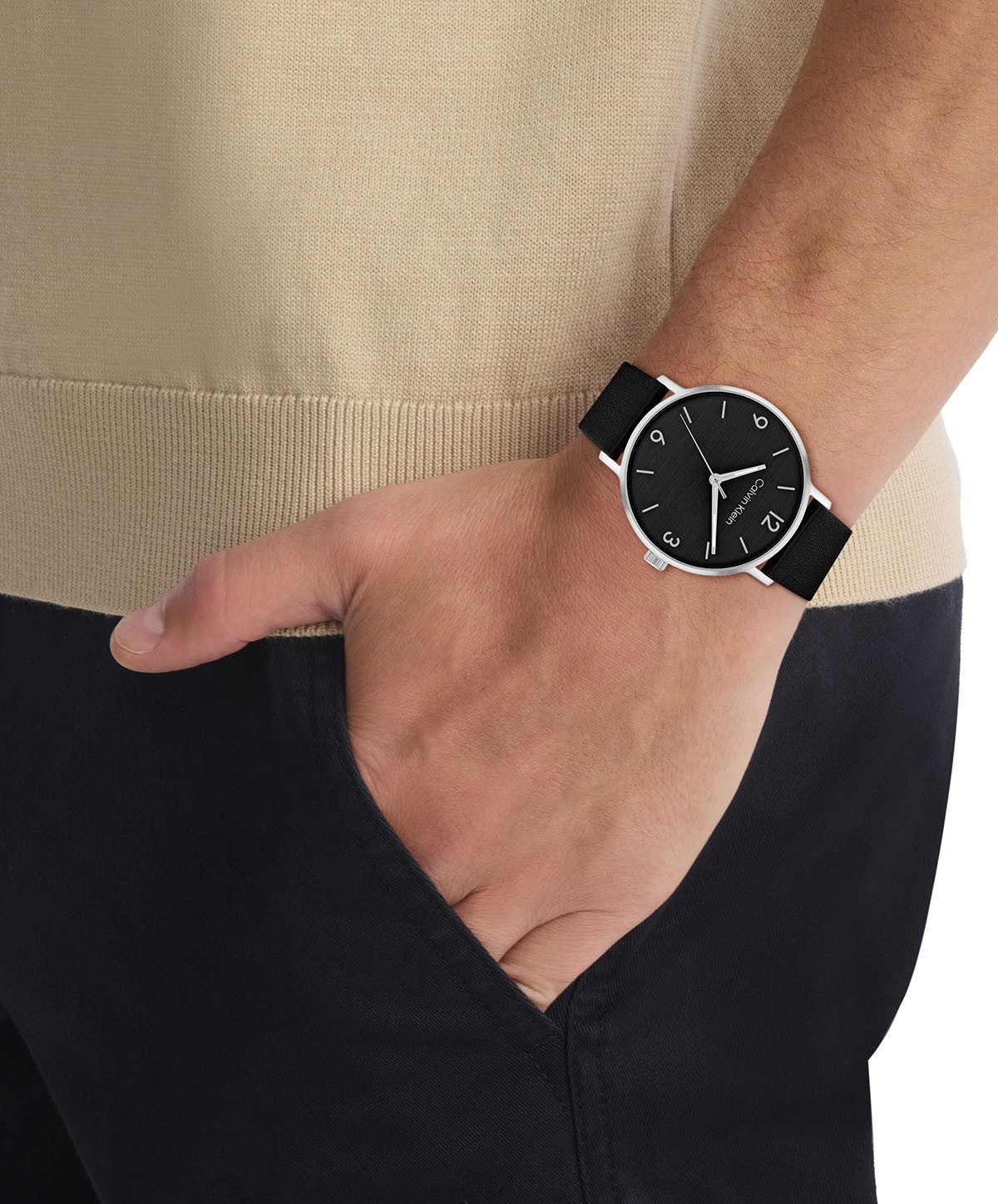 Calvin Klein Kwartshorloge Modern Polshorloge, herenhorloge, leren band, mineraalglas, analoog