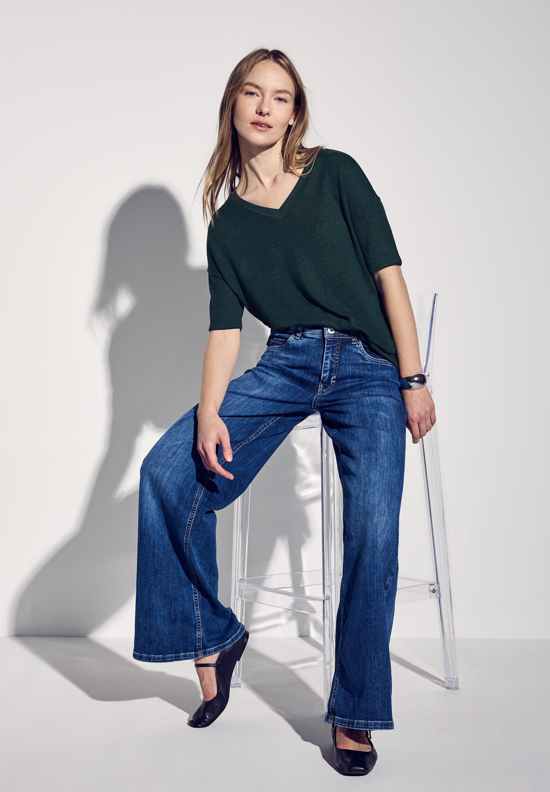 STREET ONE T-shirt in brei-look met v-hals